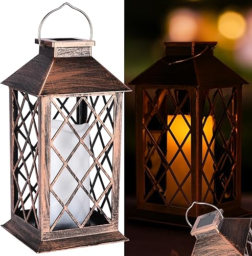 SteadyDoggie - Farol solar impermeable - Luces decorativas colgantes de patio o lámpara de mesa con patrón 6X - Tarro iluminado sin cordón- Linterna