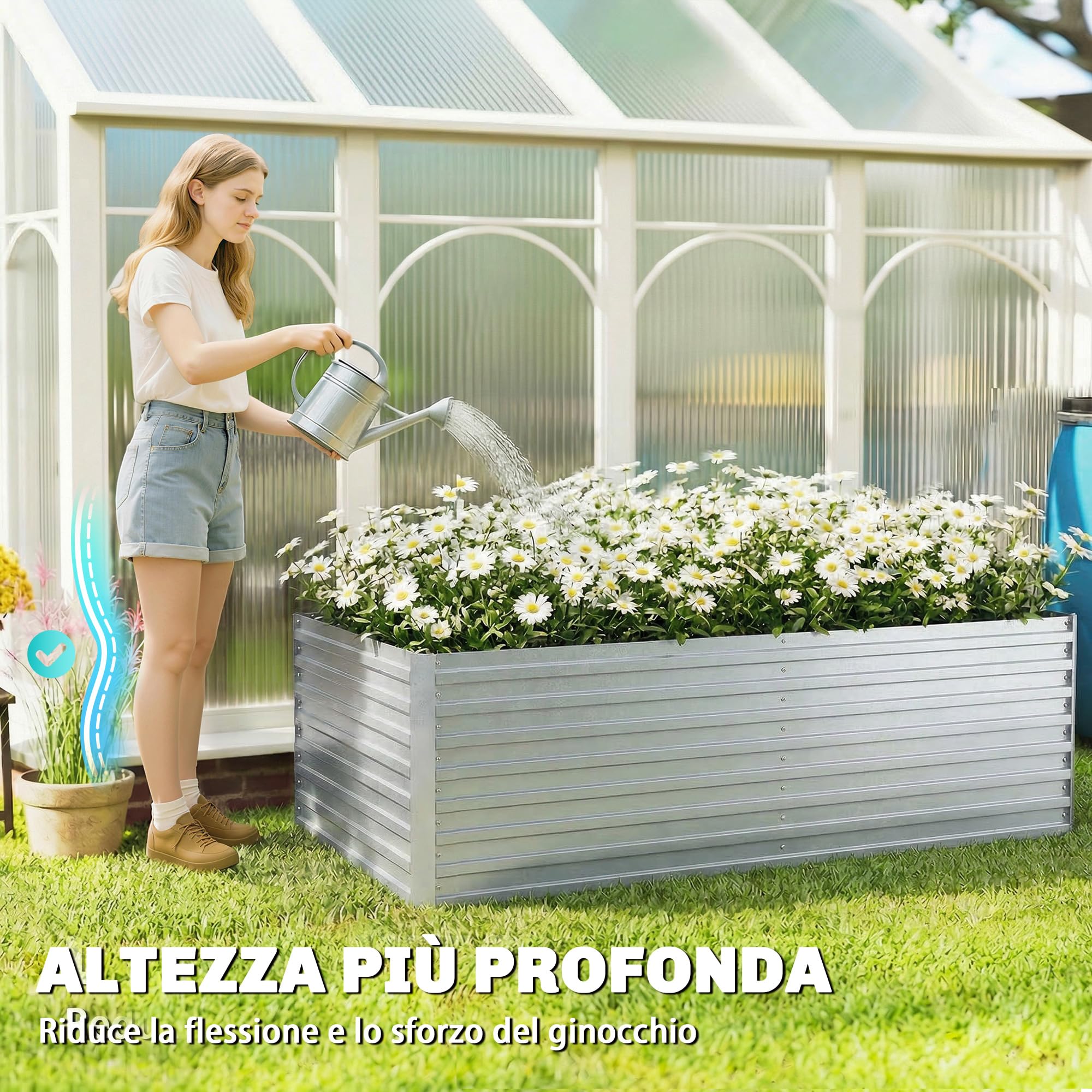 Outsunny Set 2 Orto Rialzato da Esterno in Acciaio Zincato, Cassoni Orto con Fondo Aperto, Guanti, Bordo Sicuro, Barra Rinforzo, Aiuola Rialzata per Frutte Verdure Fiori Giardino, 180x90x60cm, Argento