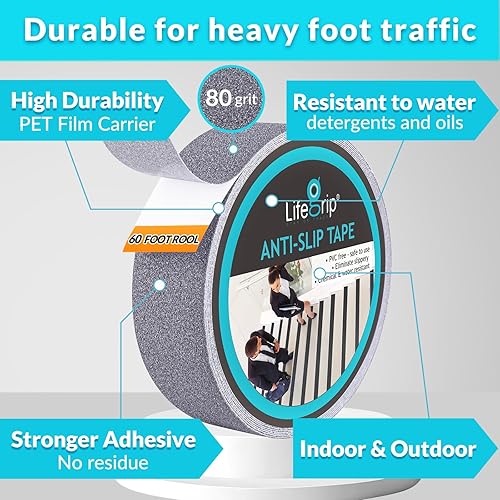 Miniatura 99 de Cinta de tracción antideslizante, 12 pulgadas x 30 pies, mejor agarre, fricción, adhesivo abrasivo para escaleras, peldaños en pisadas, interiores