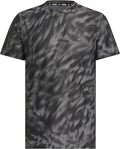 adidas Men's Own The Run All Over Printed T-Shirt, Grey/Black, Large