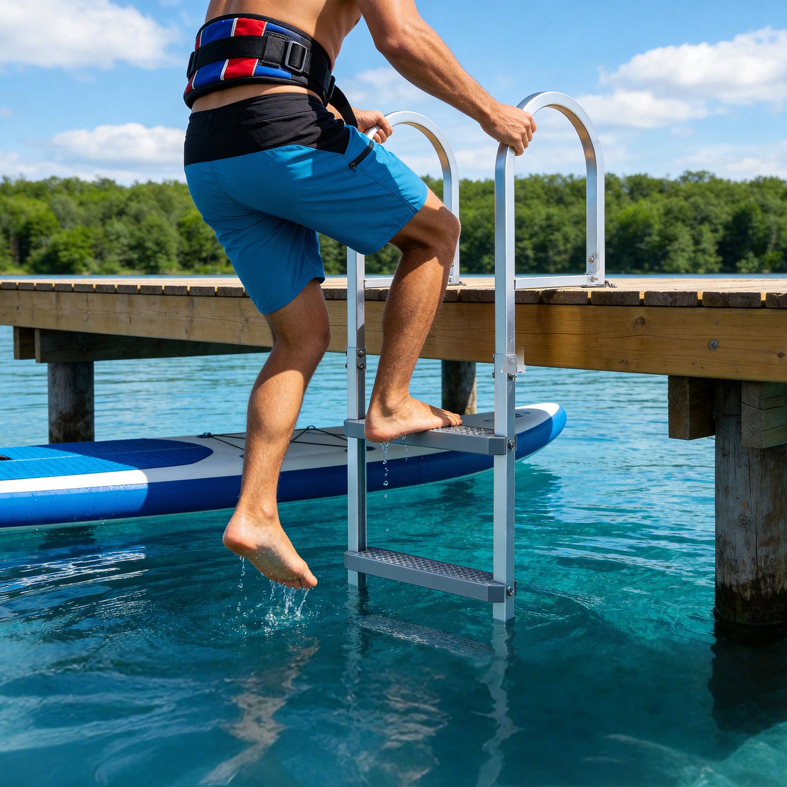 VEVOR Scaletta Smontabile per Molo, Scaletta Dritta da Pontile, 5 Gradini Antiscivolo in PP, Portata Massima 227 kg, Struttura in Lega di Alluminio, Design a Sgancio Rapido, per Laghi e Imbarcazioni