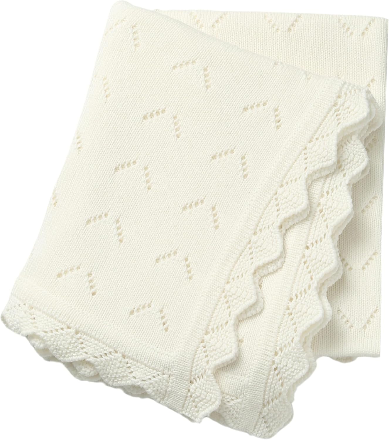 Baby Blanket 100% Cotton Knit Swaddle Soft Newborn Receiving Blanket Cozy for Boy/Girl Crib,Stroller White 40x30in