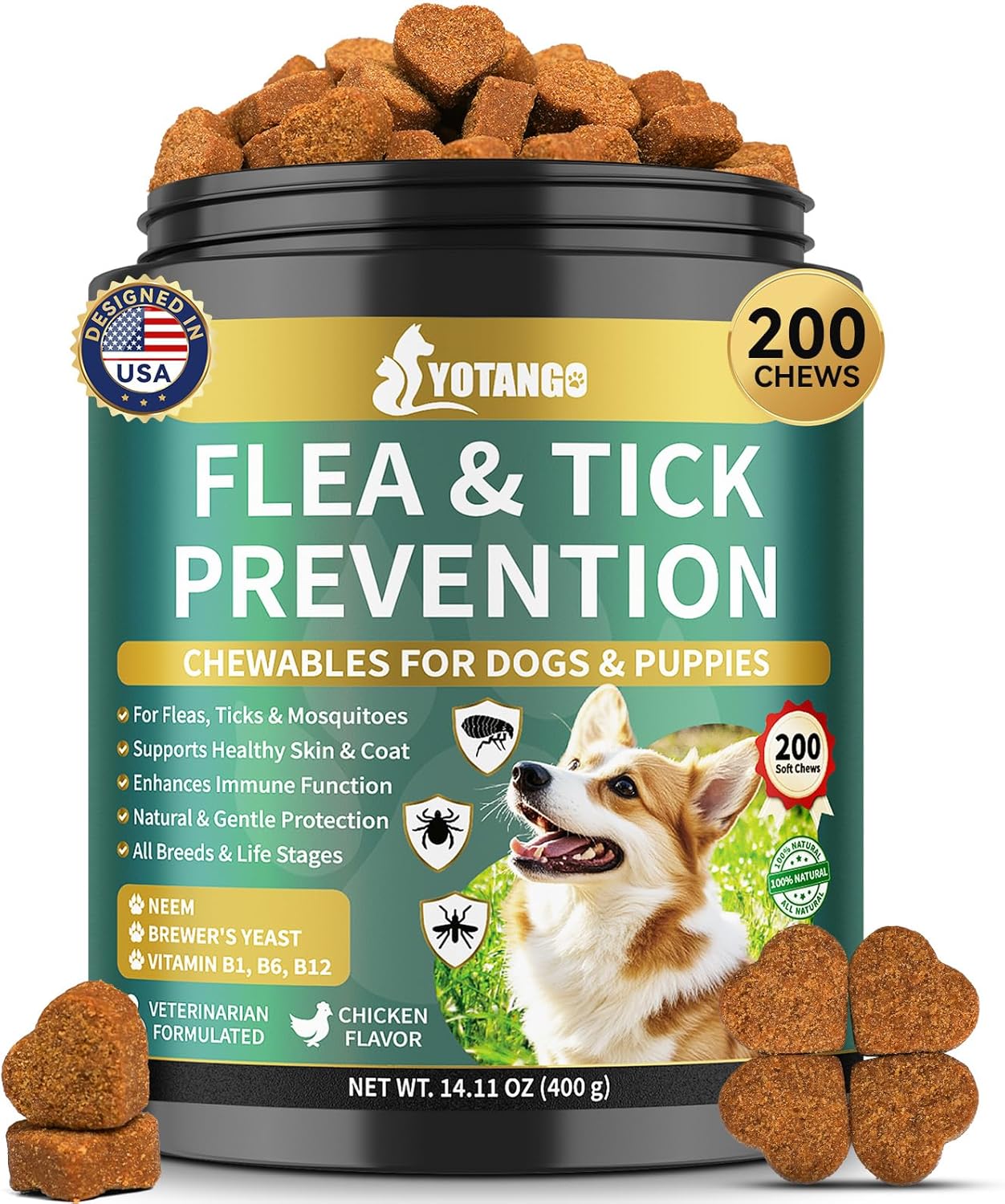 Flea & Tick Chewables for Dogs, 200 Chews Soft Treats, Natural Supplemen – Dog Flea and Tick Treatment for All Breeds & Sizes Dogs and Puppies