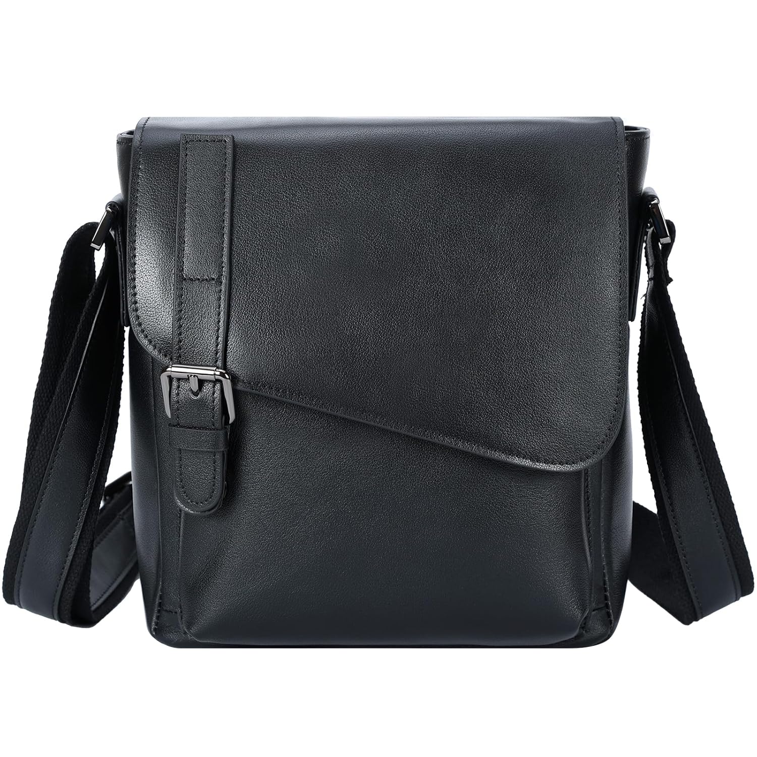 Masa Kawa Leather Messenger Bag Small Crossbody Shoulder Bag for Men Women Flap Over Man Purse Fits 10