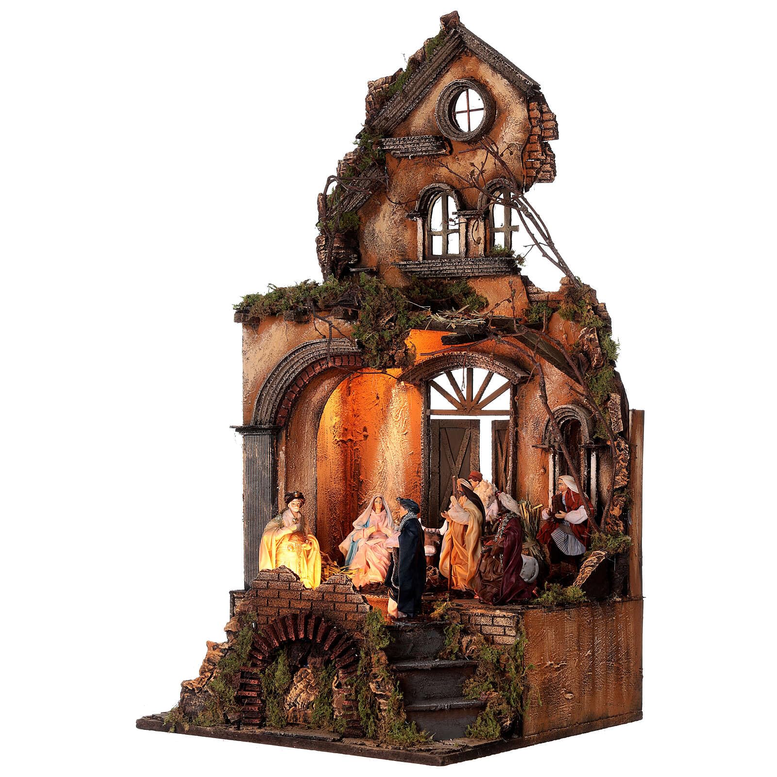 Holyart Crèche Napolitaine: Temple nativité Rois Mages crèche napolitaine 80x40x40 cm pour santons de 13 cm, Vide