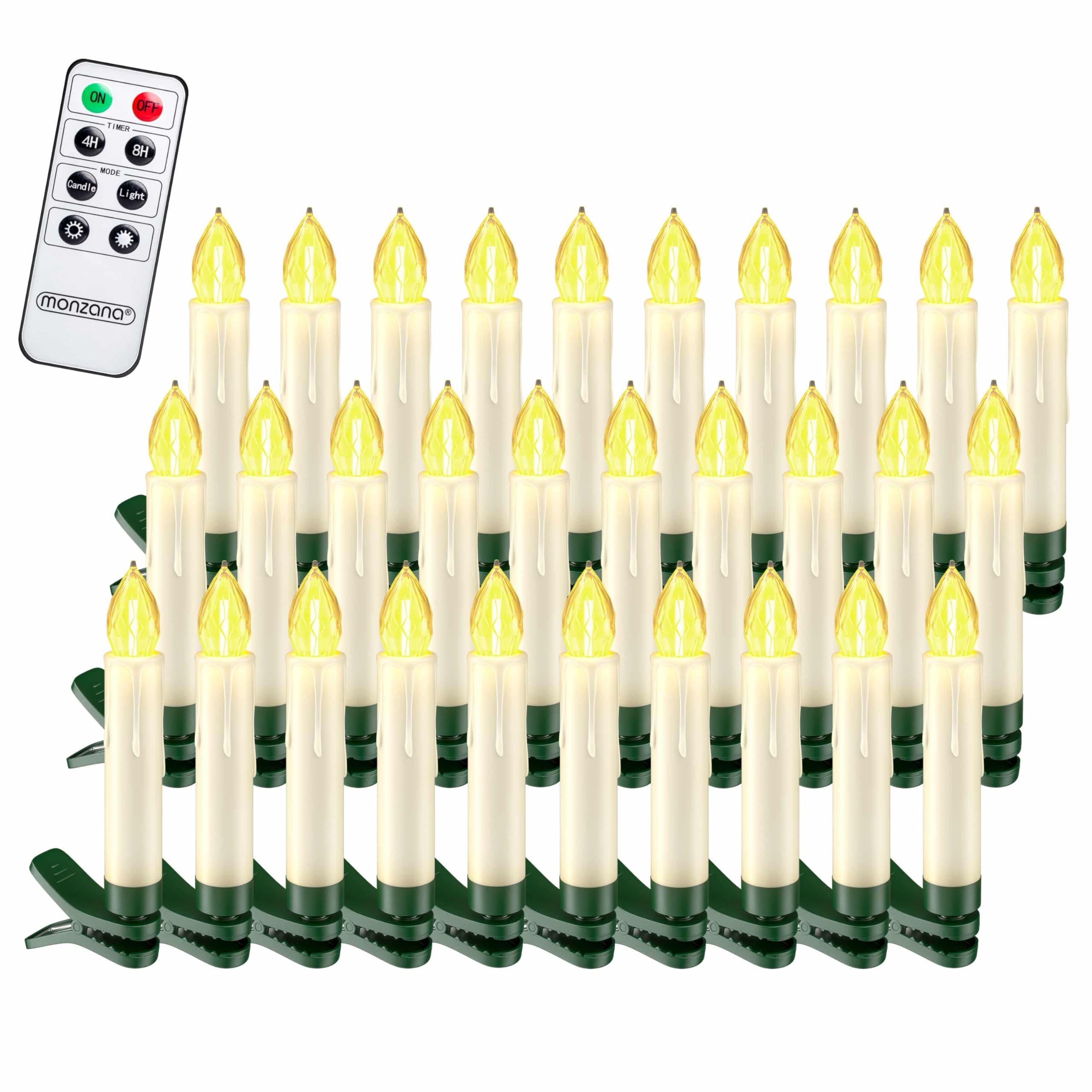 DEUBA® Weihnachtsbaumkerzen LED Kabellos 30er Set Batterie Timer Fernbedienung Echtwachs Optik Lichterkette Weihnachten Flackernd Warmweiß Christbaum
