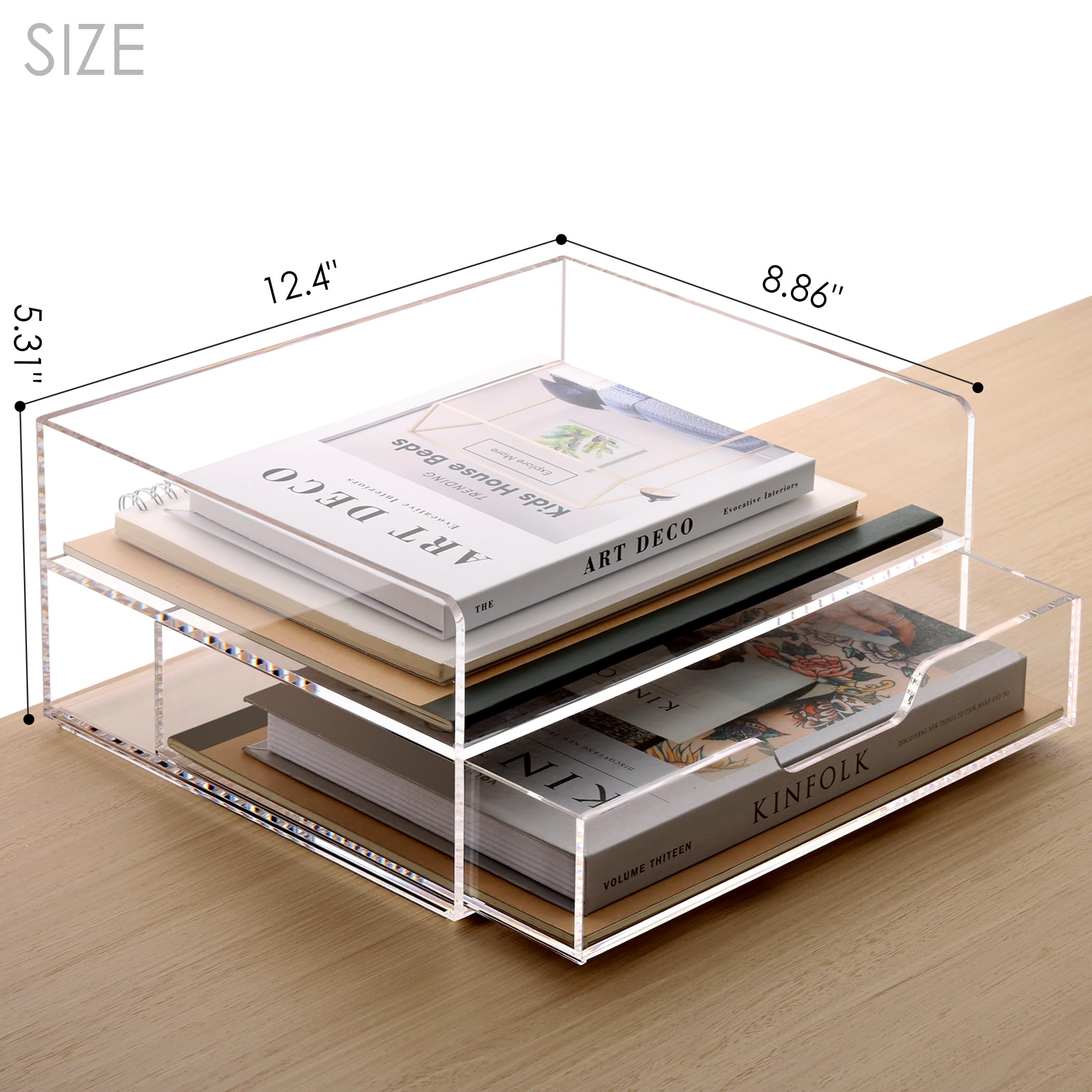 SANRUI Organizer da scrivania in acrilico con cassetto, vassoio di carta a 2 ripiani per lettera/A4 stampante/riviste, forniture per casa e ufficio