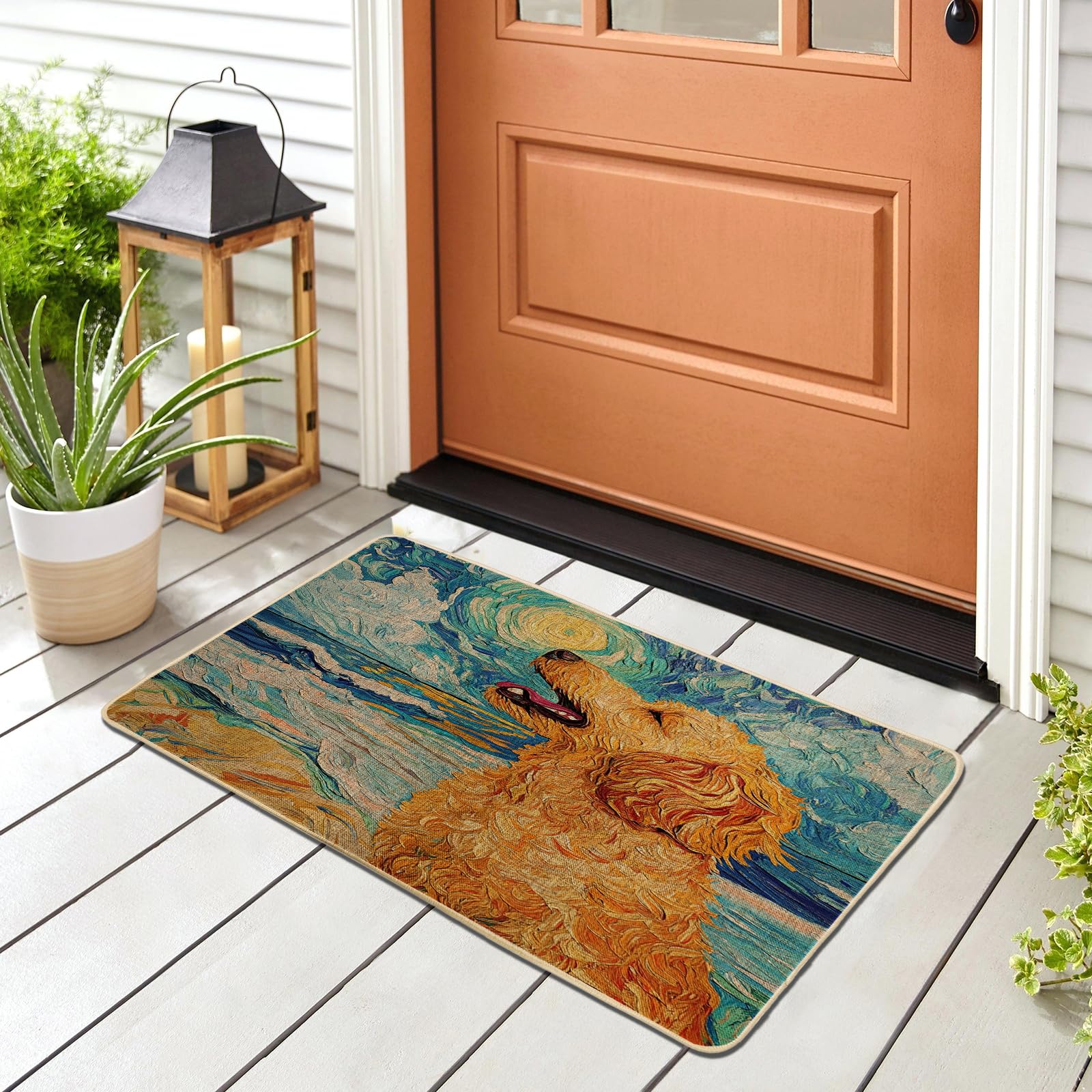 Paillasson noir Golden Retriever fin de 73x43 cm pour l'entrée