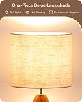 EDISHINE Tripod Table Lamp, Small Cute Bedside Lamp with Linen Beige Lampshade, Nightstand Lamp for Nursery, Bedroom, Kid Room, Living Room, Light Brown Wooden Base, E26 Socket, 14.2 Inch