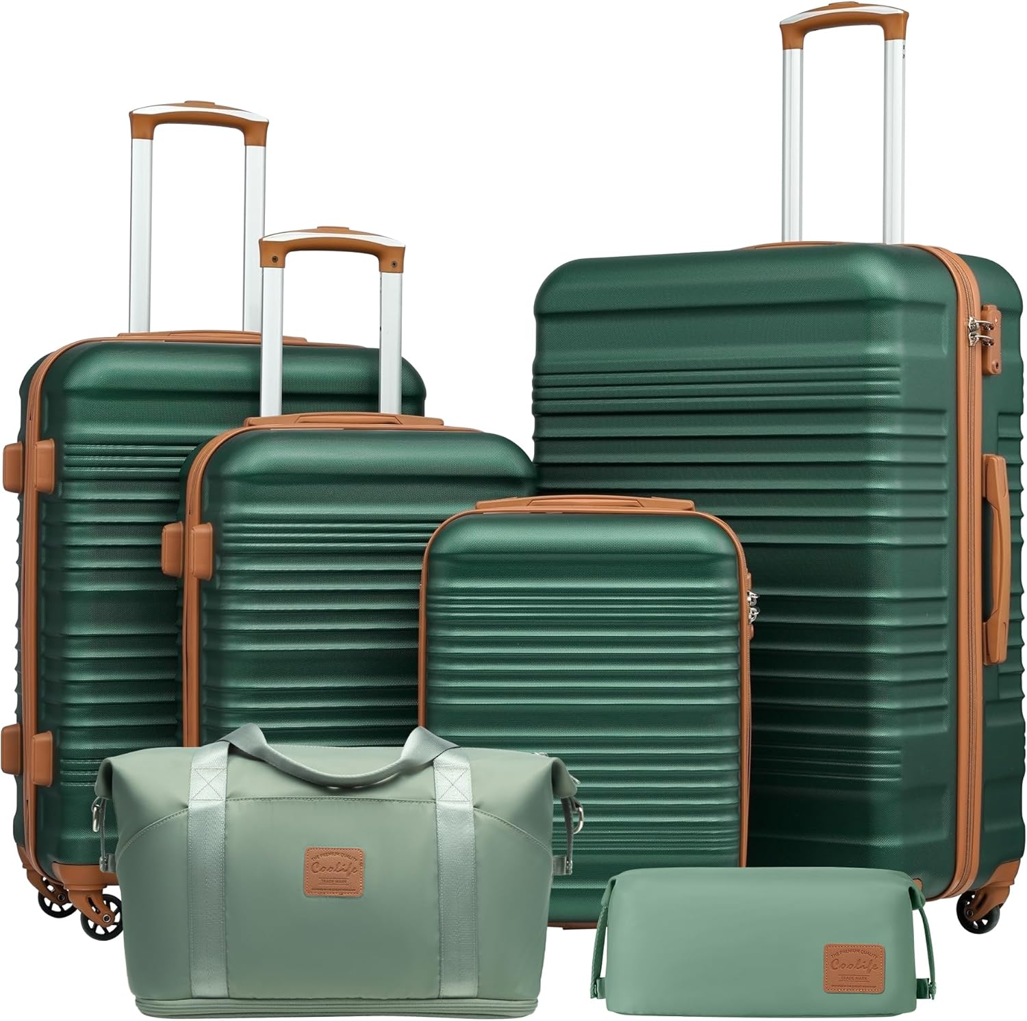 Coolife Luggage Set 3 Piece Luggage Set Carry On Suitcase Hardside Luggage with TSA Lock Spinner Wheels(Dark Green, 3 piece set (DB/TB/20)) Dark Green 3 piece set (DB/TB/20) - Image 1 of 7