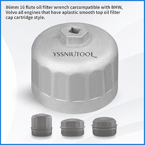 Miniatura 9 de YSSNIUTOOL Llave de filtro de aceite de 16 flautas de 3.409 in para Volvo y BMW con tapas de carcasa de filtro de aceite estilo cartucho de 16