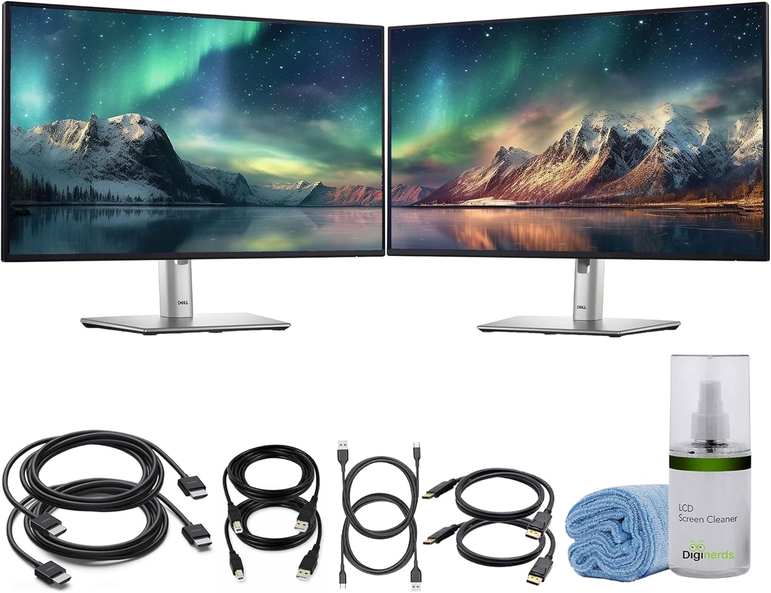 Dell P2225H 22″ Full HD (1920×1080) IPS LED 100Hz Monitors (2X) Dual Screen Setup, Comfortview Plus, Ultra-Slim Bezel + 2 × USB-C Cables + Cleaning Kit