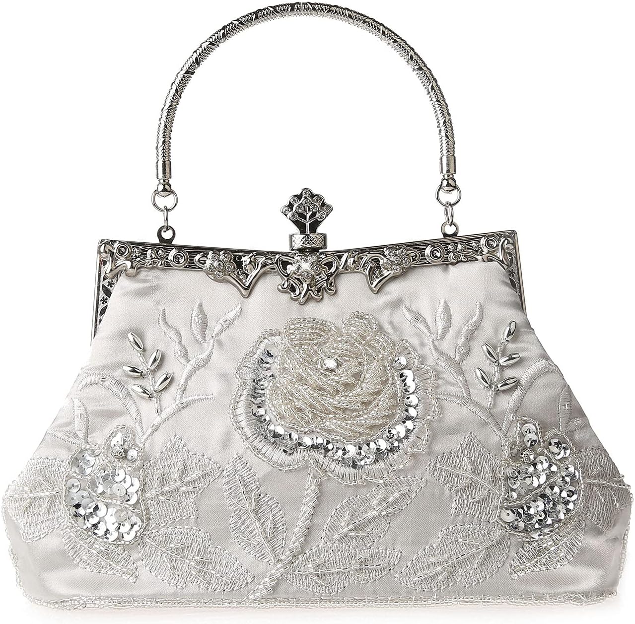 DA BODANMMYOMI Vintage Floral Beads Rhinestone Embroidery Clutch Sequins Wedding Prom Bag Bridal Women's Crossbody Evening Handbag