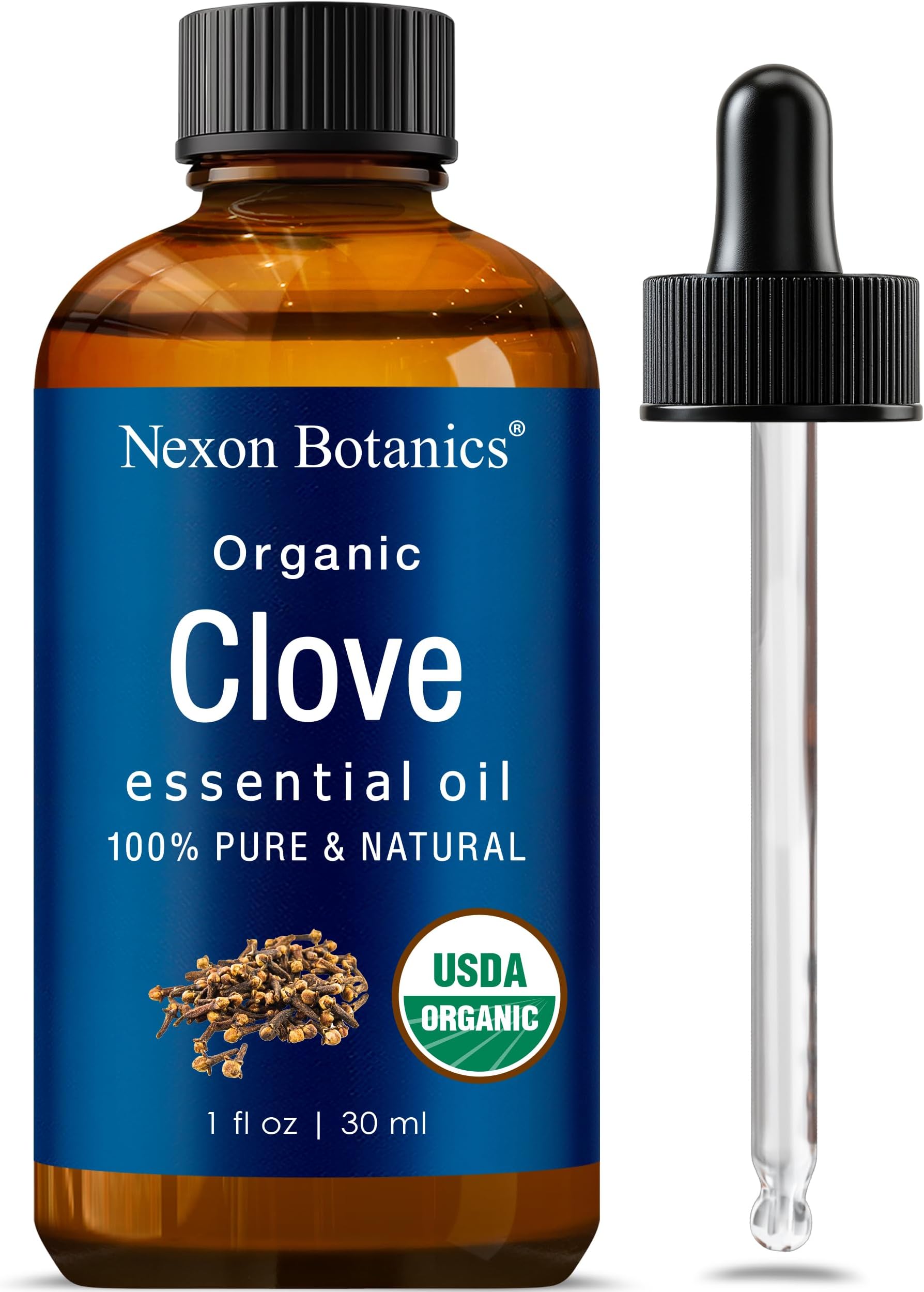 Nexon Botanics Organic Clove Essential Oil 30 ml - Pure, Undiluted - Clove Oil for Tooth Ache Ease - Soothes Sore Muscles - Clove Bud Essential Oil for Teeth, Gums, Toothache, Skin Use and Hair Care -