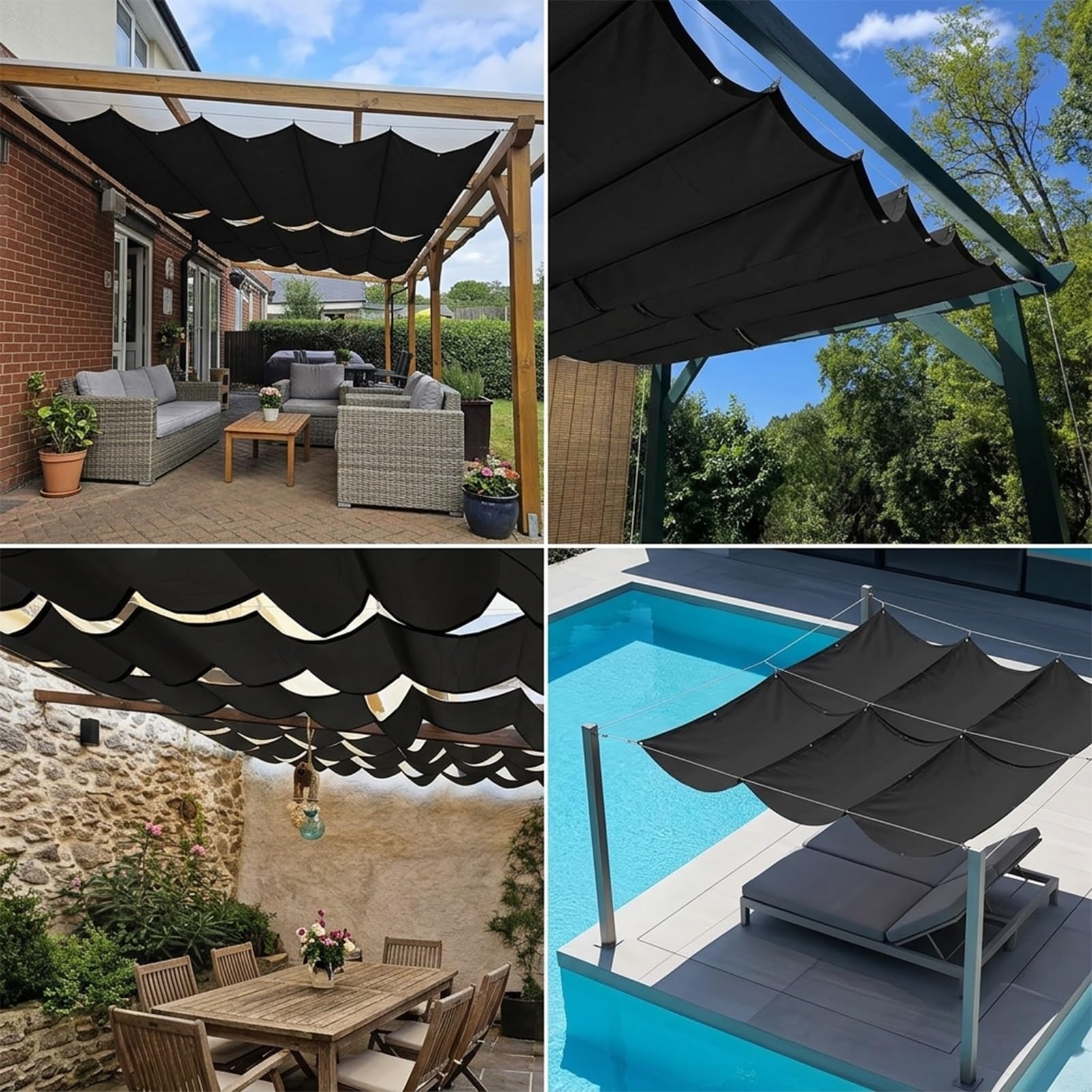 Einziehbare Welle Sonnensegel 150 x 300 cm HDPE Verstellbar Schattenabdeckung Uv-Schutz & Reißfest für Markise Terrasse Deck Hof Veranda Pavillon, Hellgrau