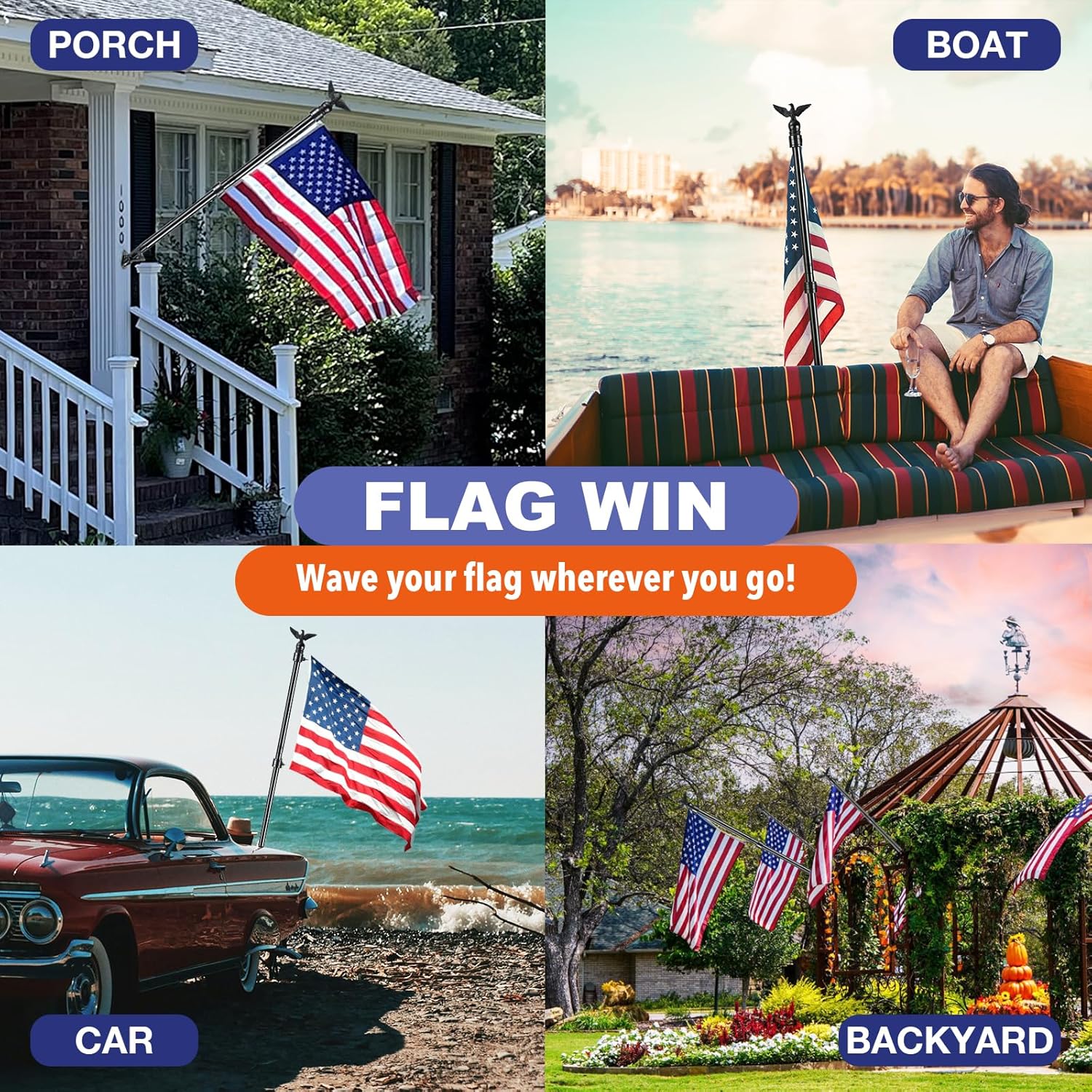 Flag Win 6FT Flag Pole Kit for House with Holder Bracket, Upgrade Stainless Steel Tangle Free Flagpole, Heavy Duty House Flag Pole Kit for 3x5 American Flag for Outside Porch,Outdoor,Boat (Black) - Image 8