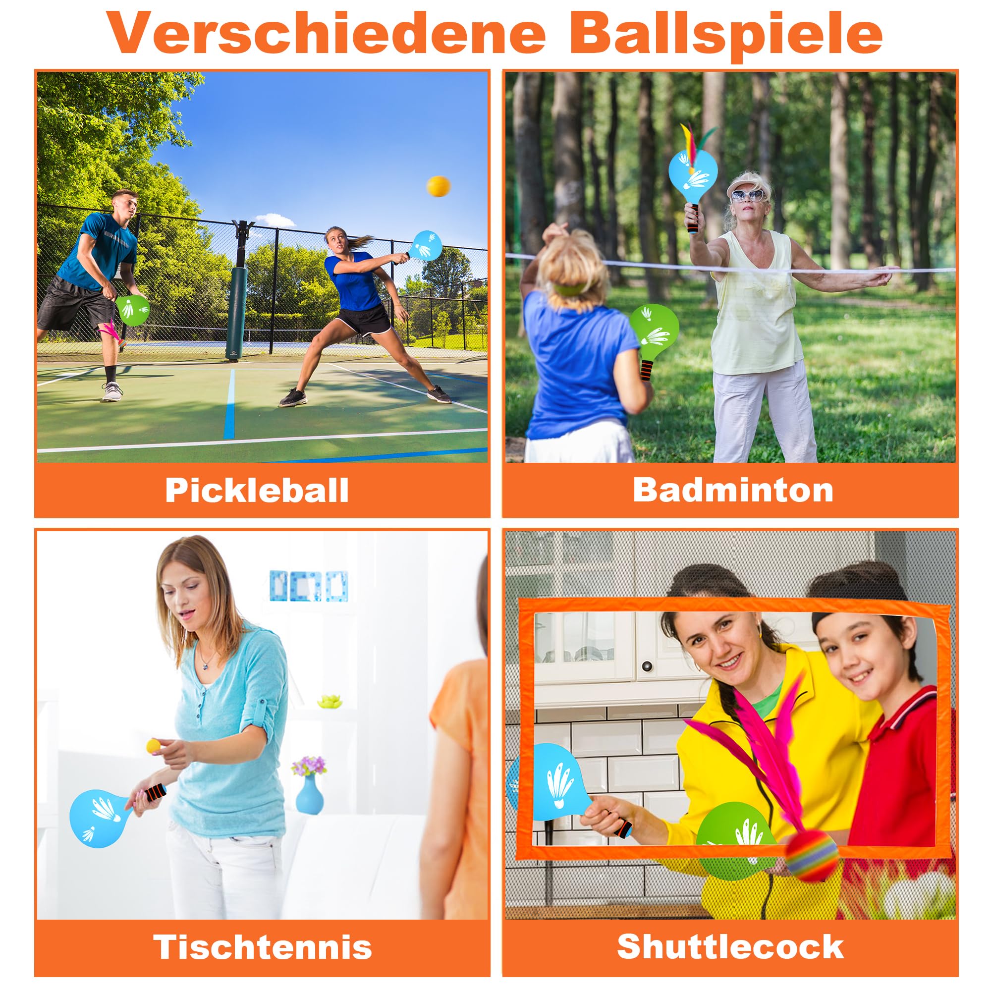 uyoyous Pickleball Netz Sets, Tragbares Badminton-Set mit 2 Schläger, Mehrere Cricket-Sportarten, Mehrfachfunktion Tennisnetz mit Handtasche, Für Parks, Hof, Training, Outdoor, Strand
