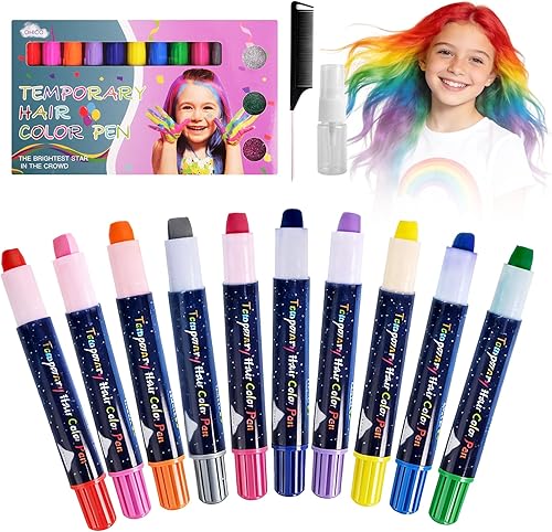 Koxtyzo 10 Farben Haarkreide für Kinder, Temporäre Haarfärbe Stifte, Haarfarbe A