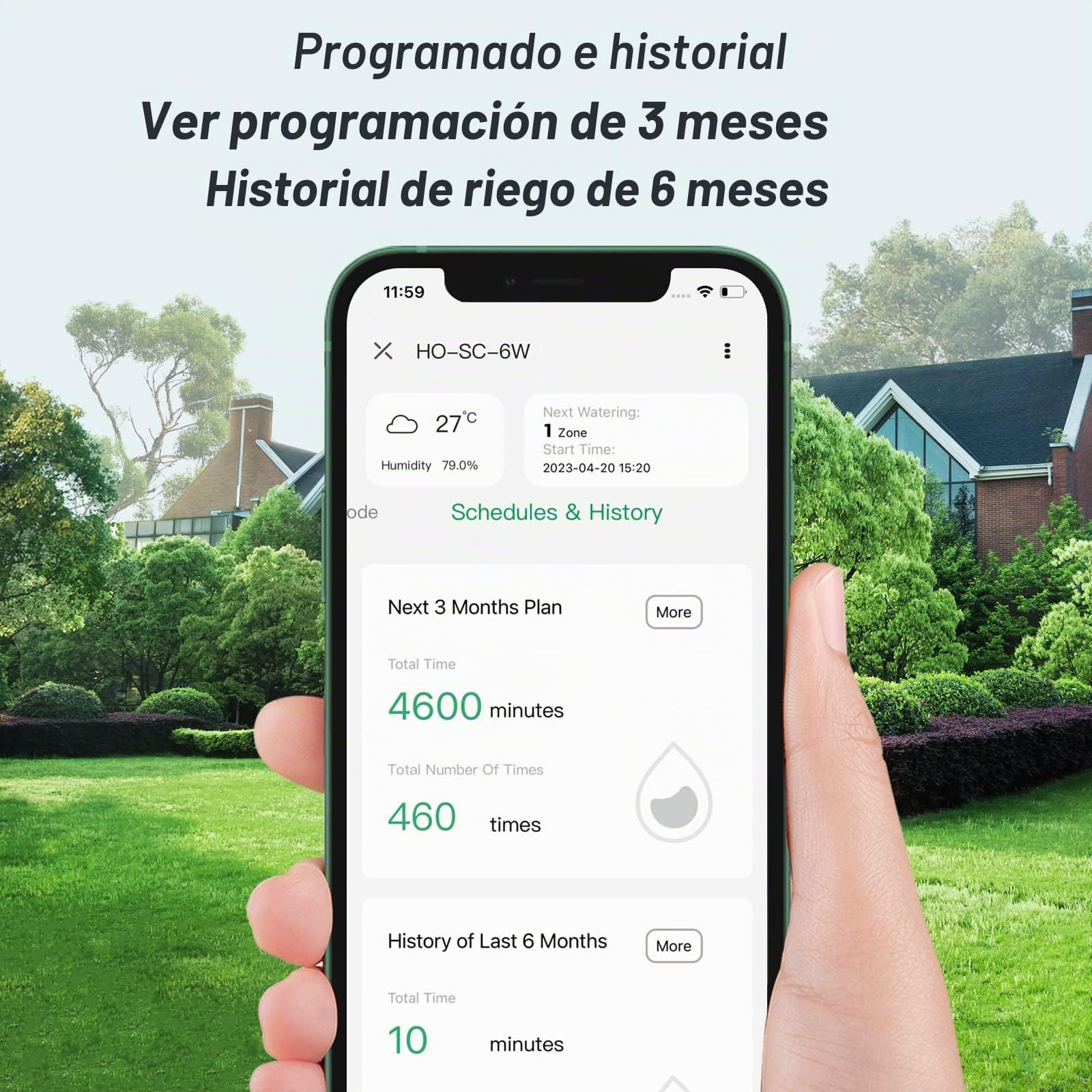 Programador riego WiFi, 6 Zonas sistema de riego, Riego Automatico para Jardín, Temporizador de Riego, control de APP, Ajuste Estacional, Sensor de lluvia compatible, HO-SC-6W