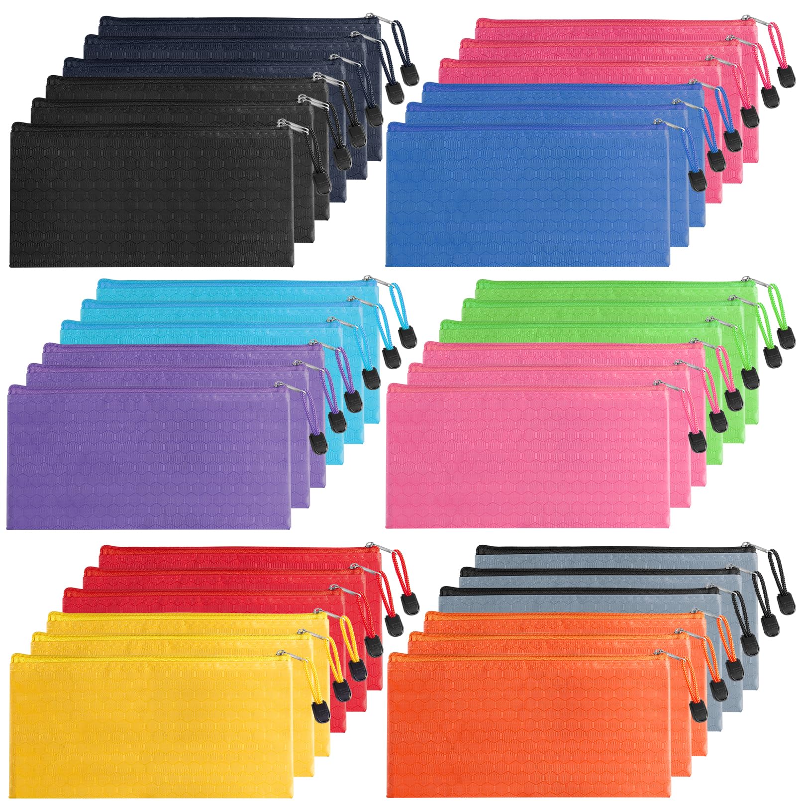 Paquete de 36 estuches para lápices, impermeables, con cremallera, pequeñas bolsas con cremallera, estuche para suministros de oficina, cosméticos, almacenamiento de viajes, 12 colores, 9.3 x