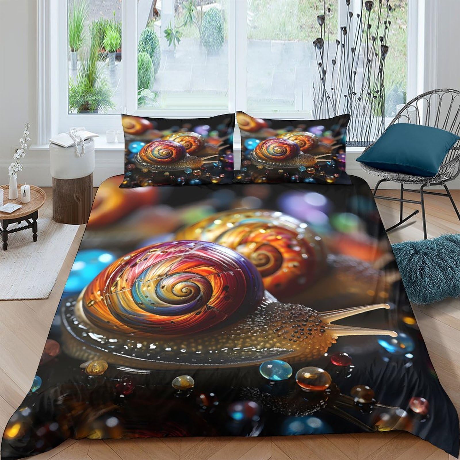 Ctjqhvkz Style-10 3D Printed Rainbow Snail Fitted Sheet Microfiber Soft Colorful Bubble Mattress Cover For Bedroom Guest Room Decor Single（135X200cm）