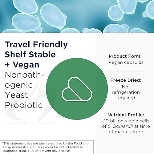 Vista 2 de Designs for Health FloraMyces - Probiótico Saccharomyces Boulardii de 500 mg – Suplementos para la salud intestinal – Probióticos digestivos