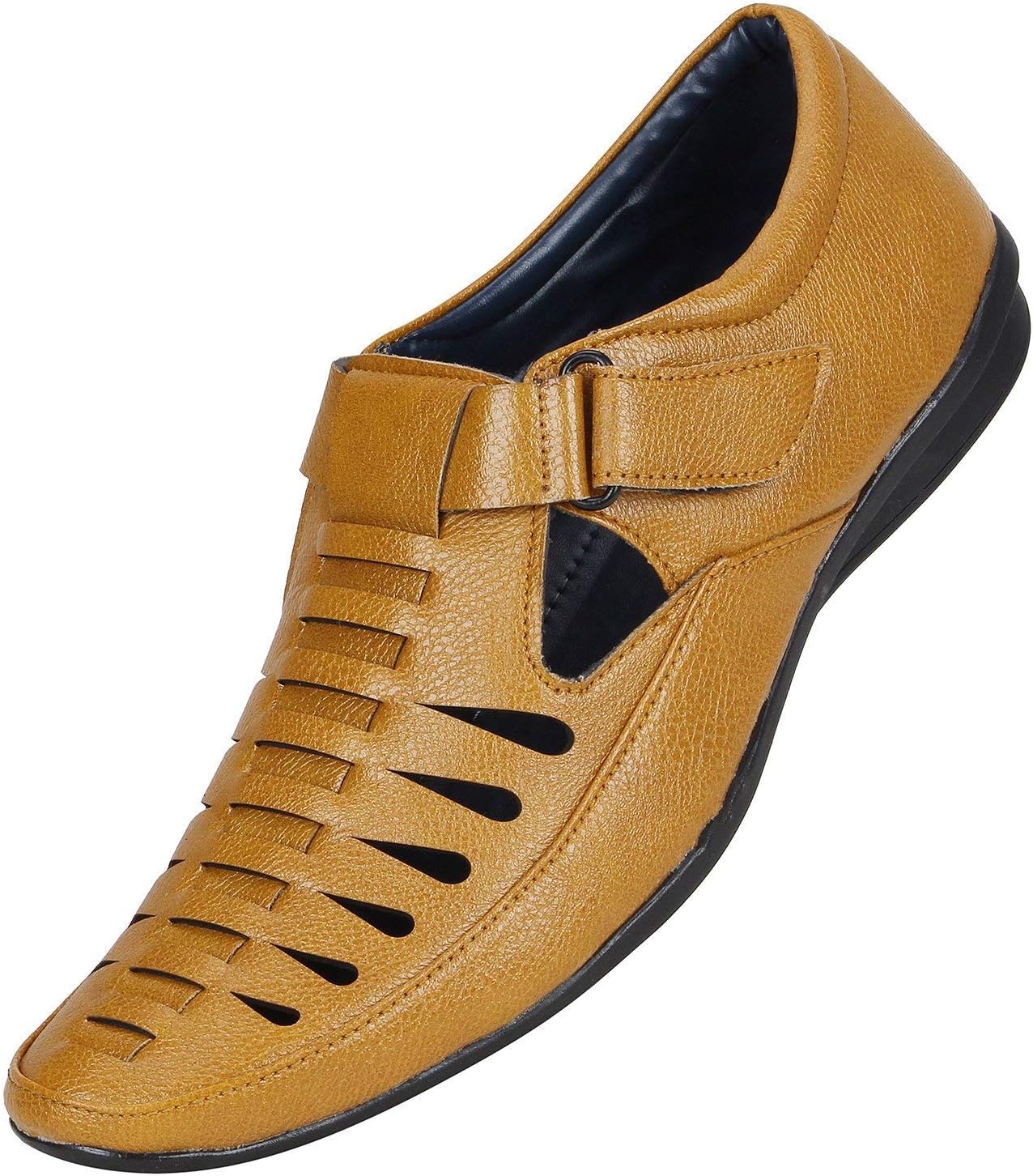 Emosis Men's Faux Leather Sandal - Fashion Slip-On Loafer Shoe - For Daily Use Outdoor Indoor Home Formal Office Casual Ethnic Wear - Tan, 6 UK
