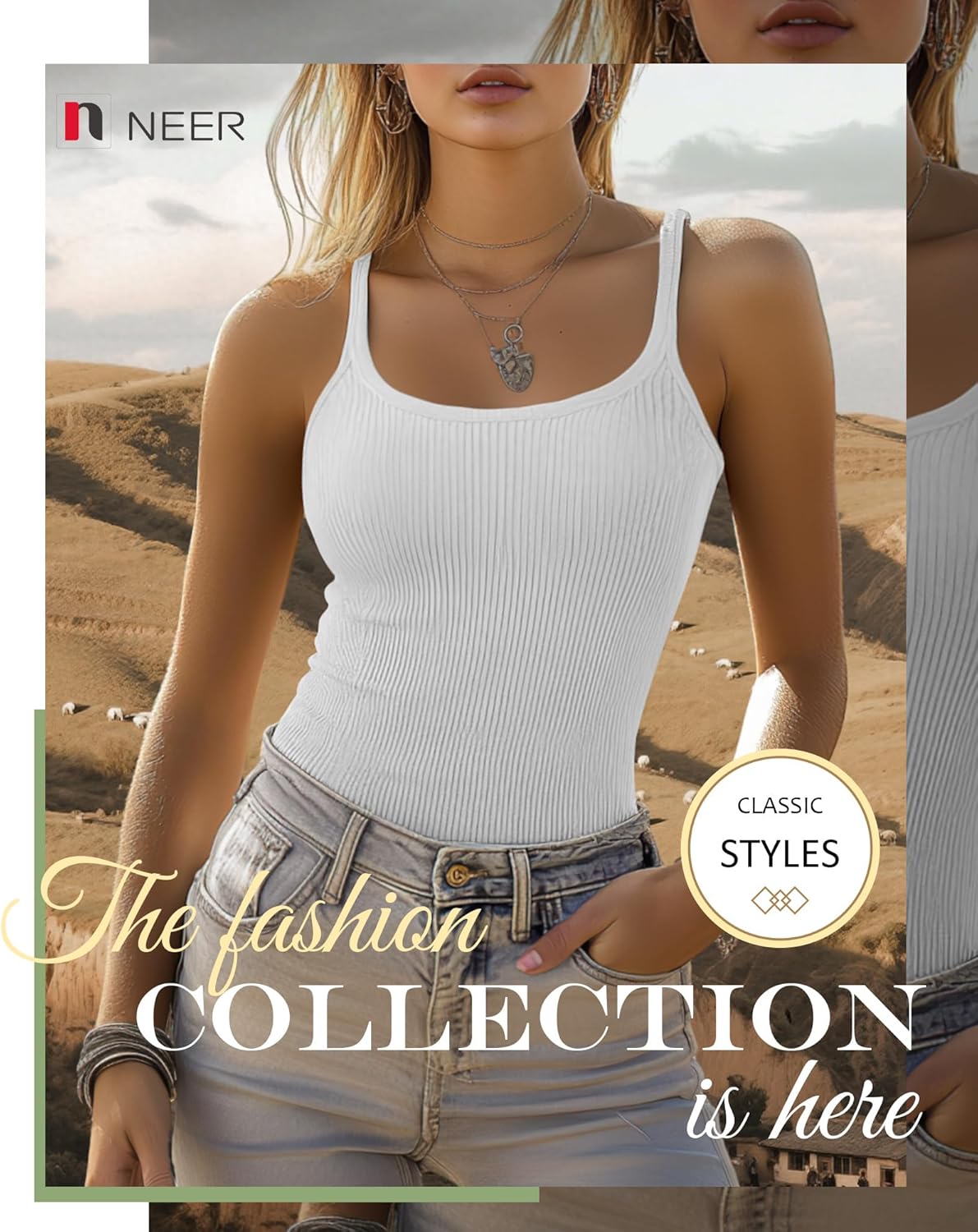 Neer 3 Pack Women's Spaghetti Strap Ribbed Tank Tops, Slim Fit Cotton Scoop Neck Sleeveless Knit Camisole Basic Cami Shirts - Image 5