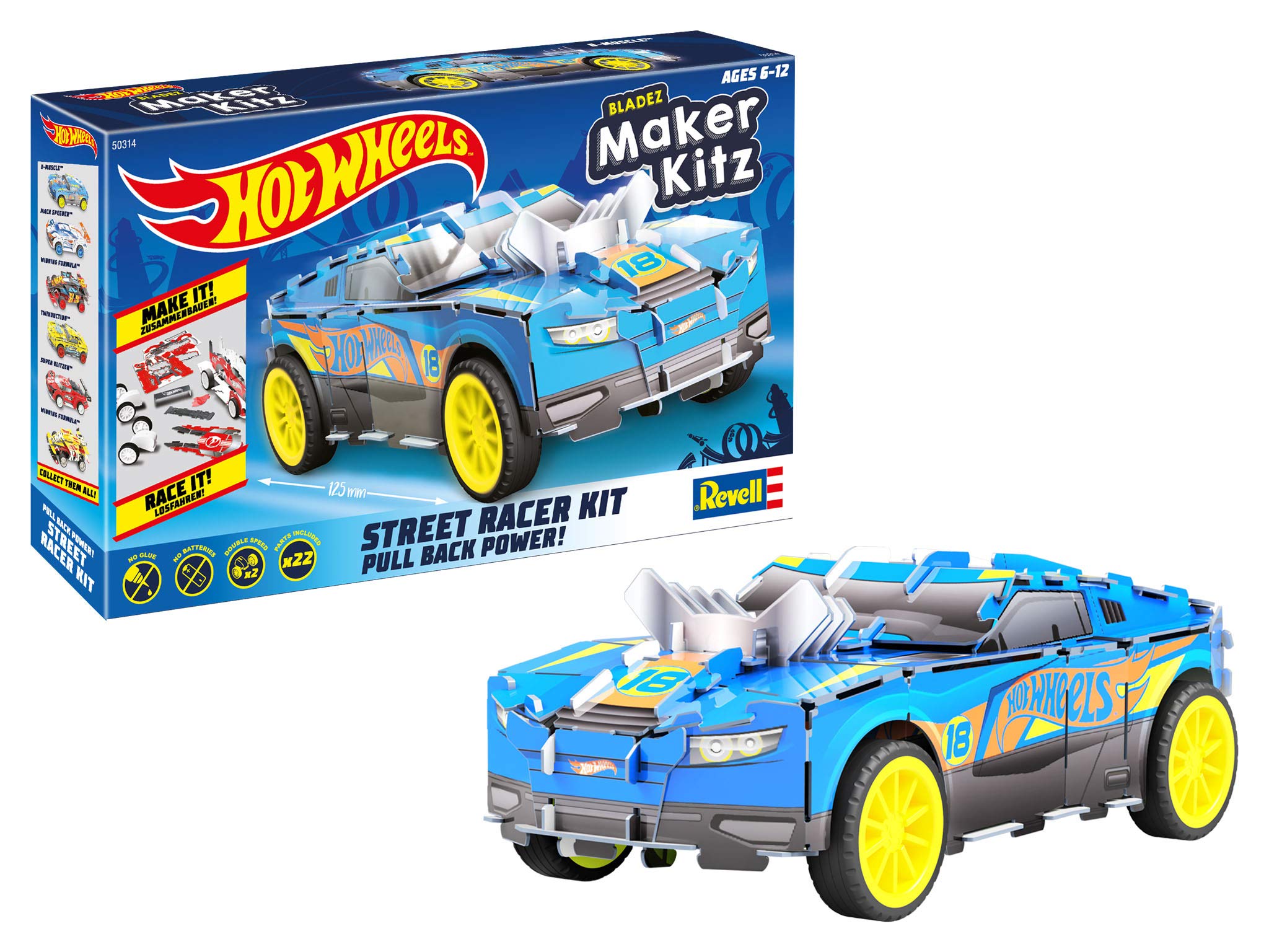 Revell Maker Kitz Mach Speeder – Voiture à Retro-Friction 1:32 – Monte Ta Hot Wheels, Rampe De Saut Incluse – Cascade Et Vitesse – Dès 6 Ans – Blanc/Orange