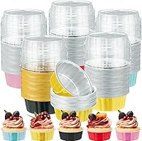 Vista 12 de Tessco for you 100 moldes desechables con tapas, 8 onzas, Ramekin Creme Brulee Ramekin, papel de aluminio, para cupcakes, para hornear, San Amarillo
