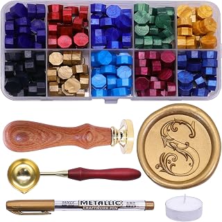 SWANGSA Letter Wax Seal Stamp Kit, 3D Floral Initial Alphabet S Sealing Stamp and 200pcs Sealing Wax Beads Kit for Wedding Invitations Cards Envelopes