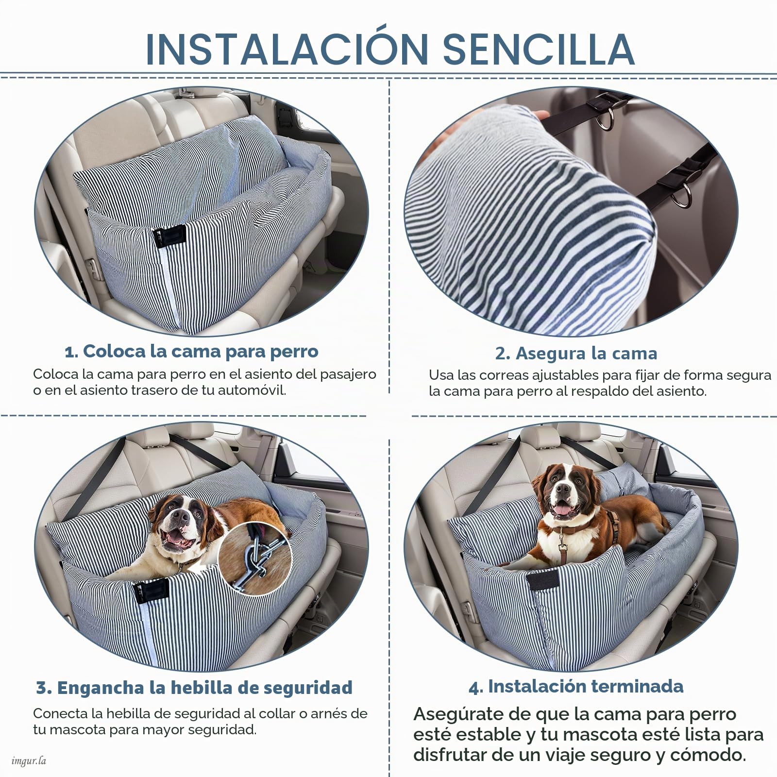 Asiento de coche para perros grandes de hasta 36 kg, cama lavable para perros, asiento para perros portátil con 2 correas de seguridad y base antideslizante