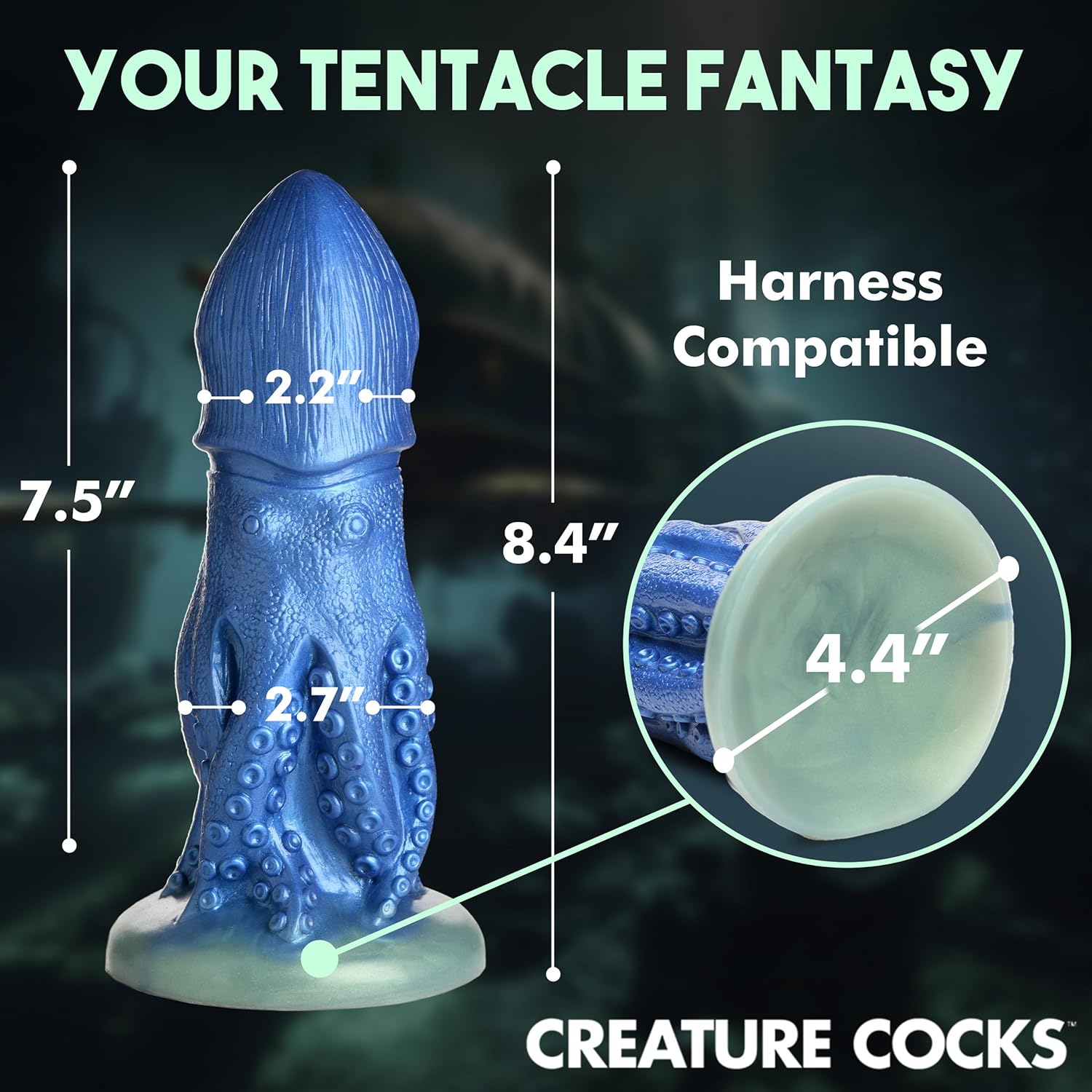 CREATURE COCKS Octopus Silicone Dildo for Men, Women & Couples. Firm and Flexible, Strong Suction Base, Sea-Creature Fantasy Dildo. Premium Phthalate-Free & Body-Safe Silicone. 1 Piece, Blue