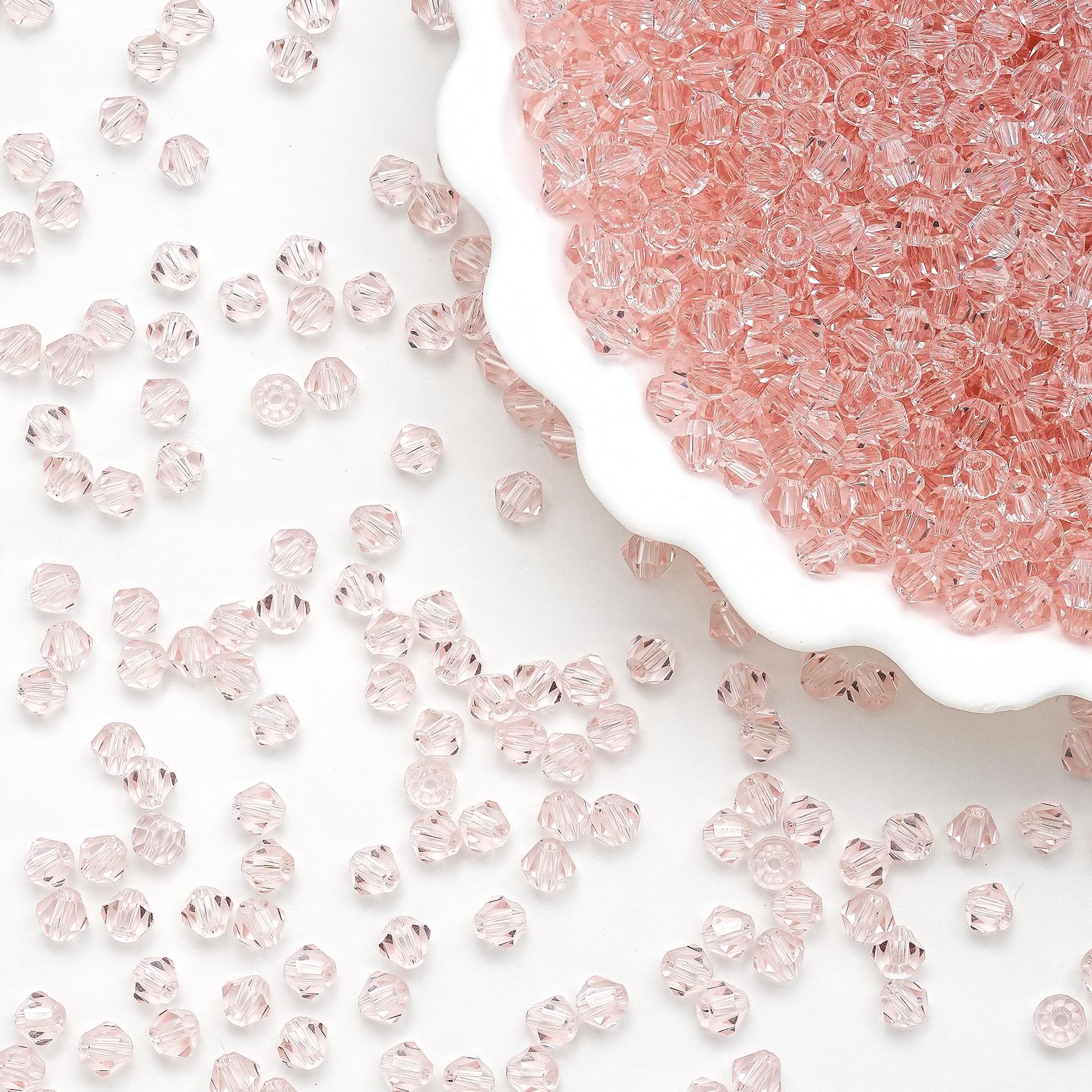 1000PCS Bicone Crystal Beads 4mm Glass Faceted Spacer Beads Bulk for Jewelry Making DIY Bracelets Necklace Earring Crafts (Light Pink)