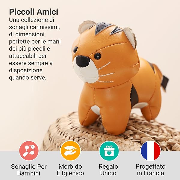 Little Big Friends Tiny Friends | Sonaglio neonato morbido | Sonaglino portatile per passeggino e seggiolino | Facile da pulire | Ideale per passeggino, seggiolino, borsa cambio | Tim la Tigre - 2