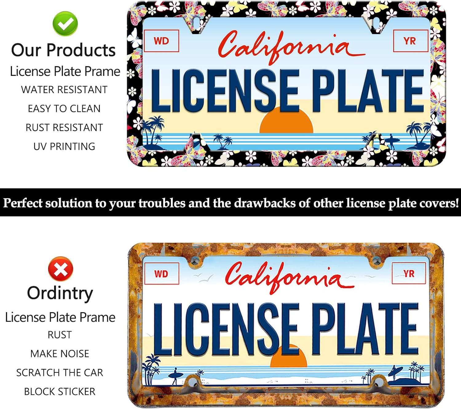HCSS Colorful Butterfly Pattern License Plate Frames - 2 Pack Cute Butterfly Aluminum Metal License Plate Holder,Rust-Proof Waterproof Car Decorative Tag Frames for Standard US 12x6 Inch - Image 4
