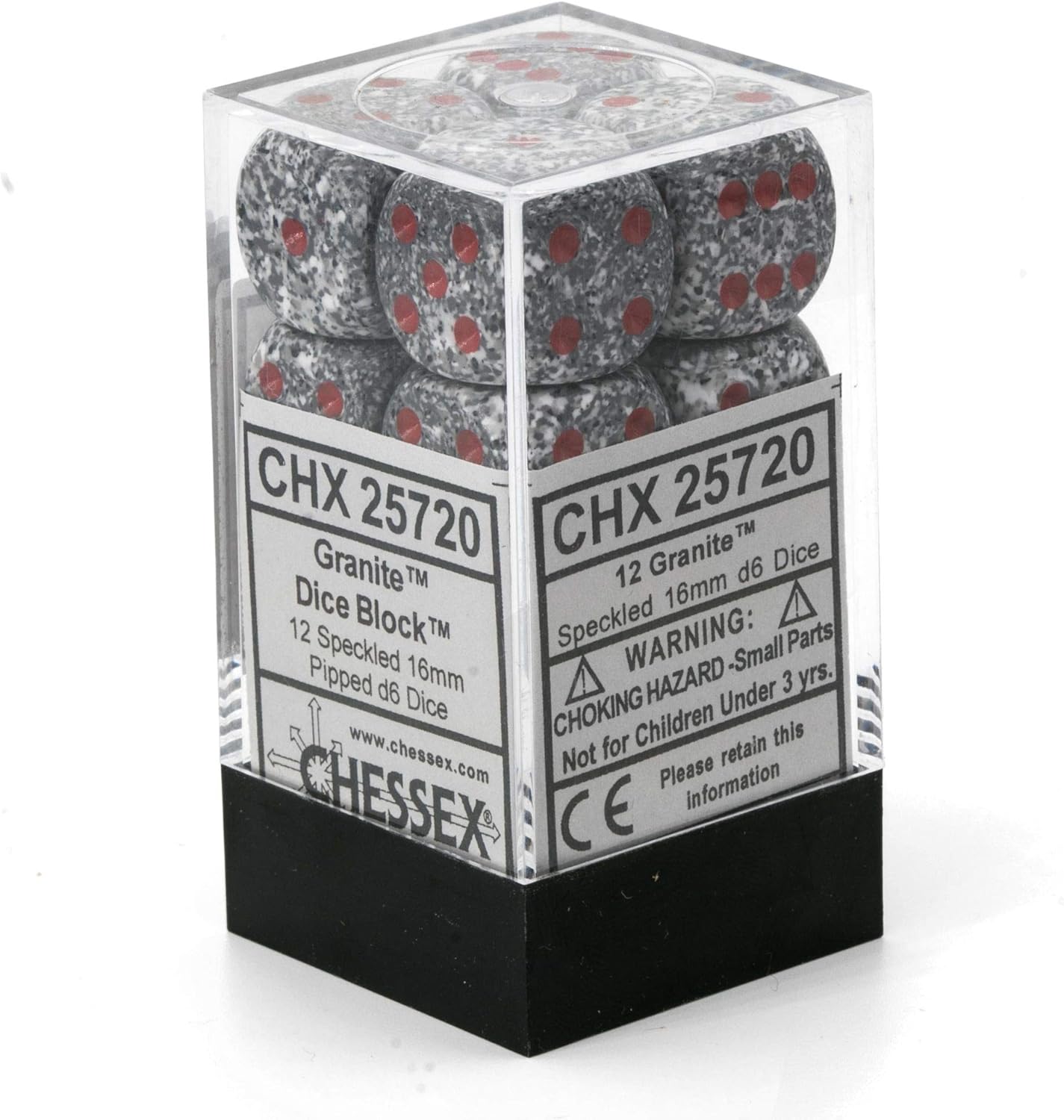 Chessex Speckled 16mm d6 Granite Dice Block, 12 dice, Multicolor
