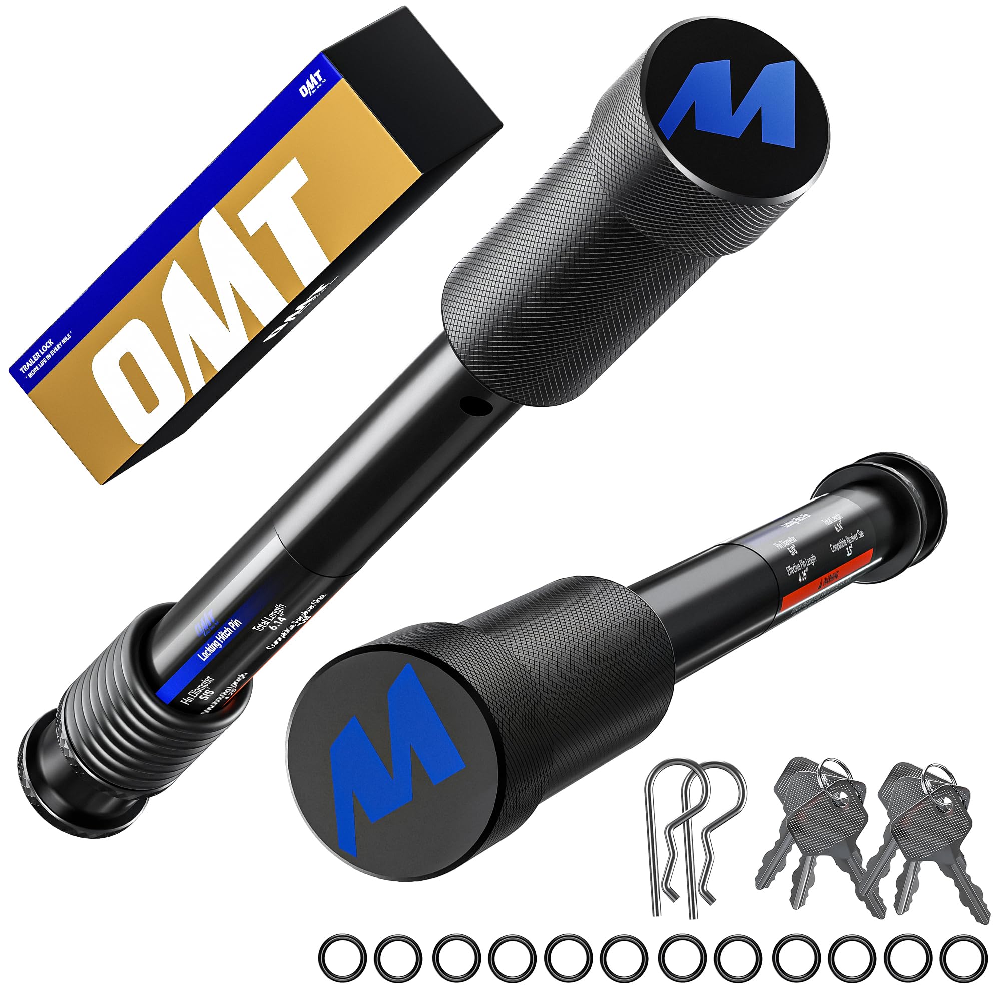 OMT 2 Pack Locking Hitch Pin Set with 5/8" Pin for 2 2.5 3 Inch Receiver