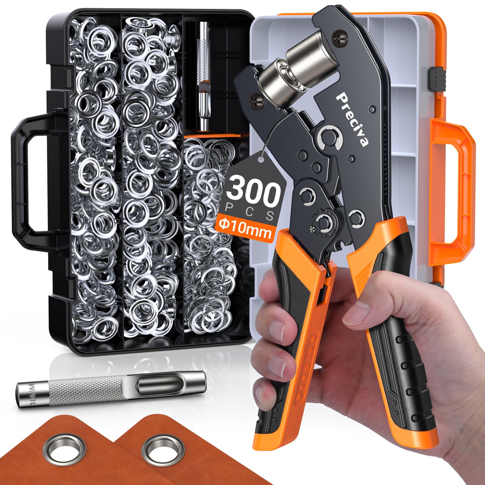 Preciva Professional Pliers Set with 300 Eyelets, Eyelets (10 mm Diameter), Magnetic Eyelet, Eyelets for Fabrics, Tarps and Awnings