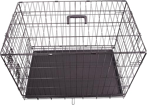 Miniatura 6 de FOURPAW Caja de perro duradera y plegable de alambre de metal con bandeja, puerta individual, 30 x 19 x 21 pulgadas, color negro