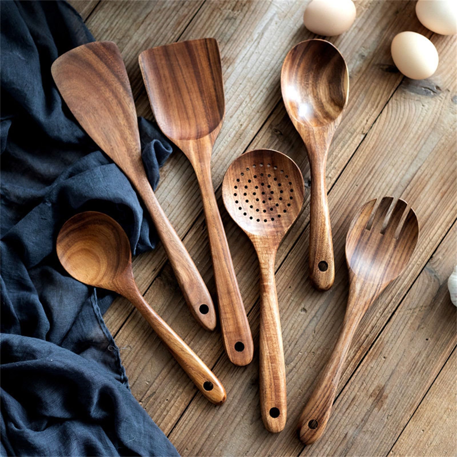 Generisch 9-teiliges professionelles Küchenutensilien Set aus Holz, Mehrzweck Kochzubehör, Kochutensilien, Holzstruktur für