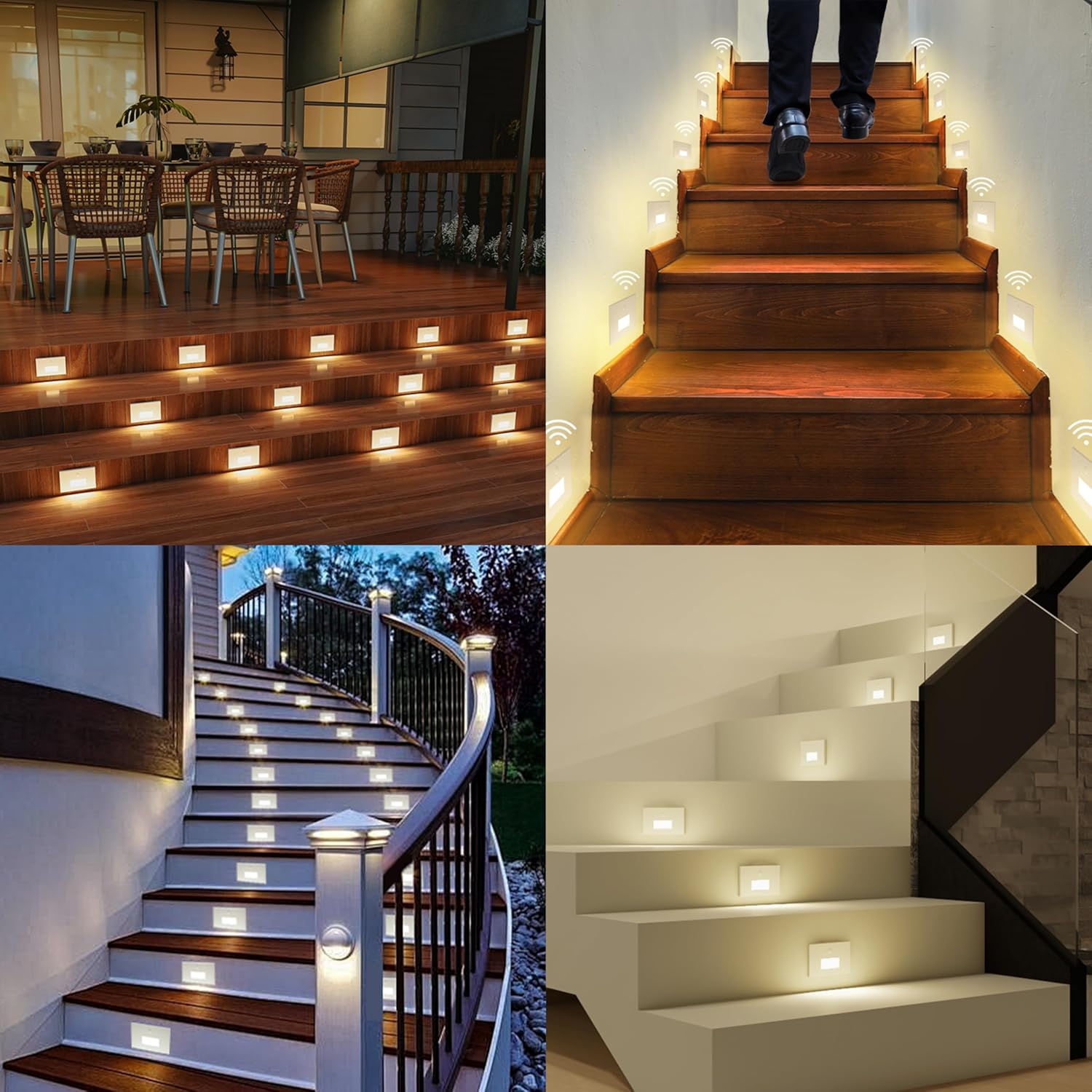 12 Pack Motion Sensor LED Step Lights, 3CCT Adjustable 3000K/4000K/6000K Stair Lights, 4W 300LM Dimmable Staircase Lighting, IP65 Waterproof for Indoor Outdoor, 120V Hardwired, ETL, White