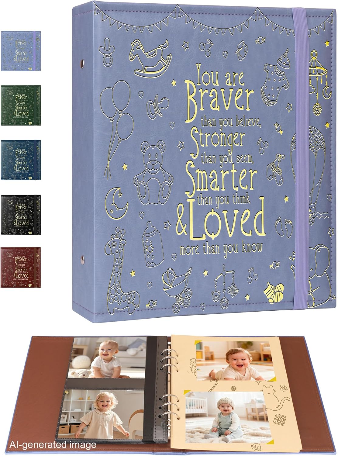 Leather Baby Scrapbook Album, Baby Memory Keepsake for New Moms & Dads
