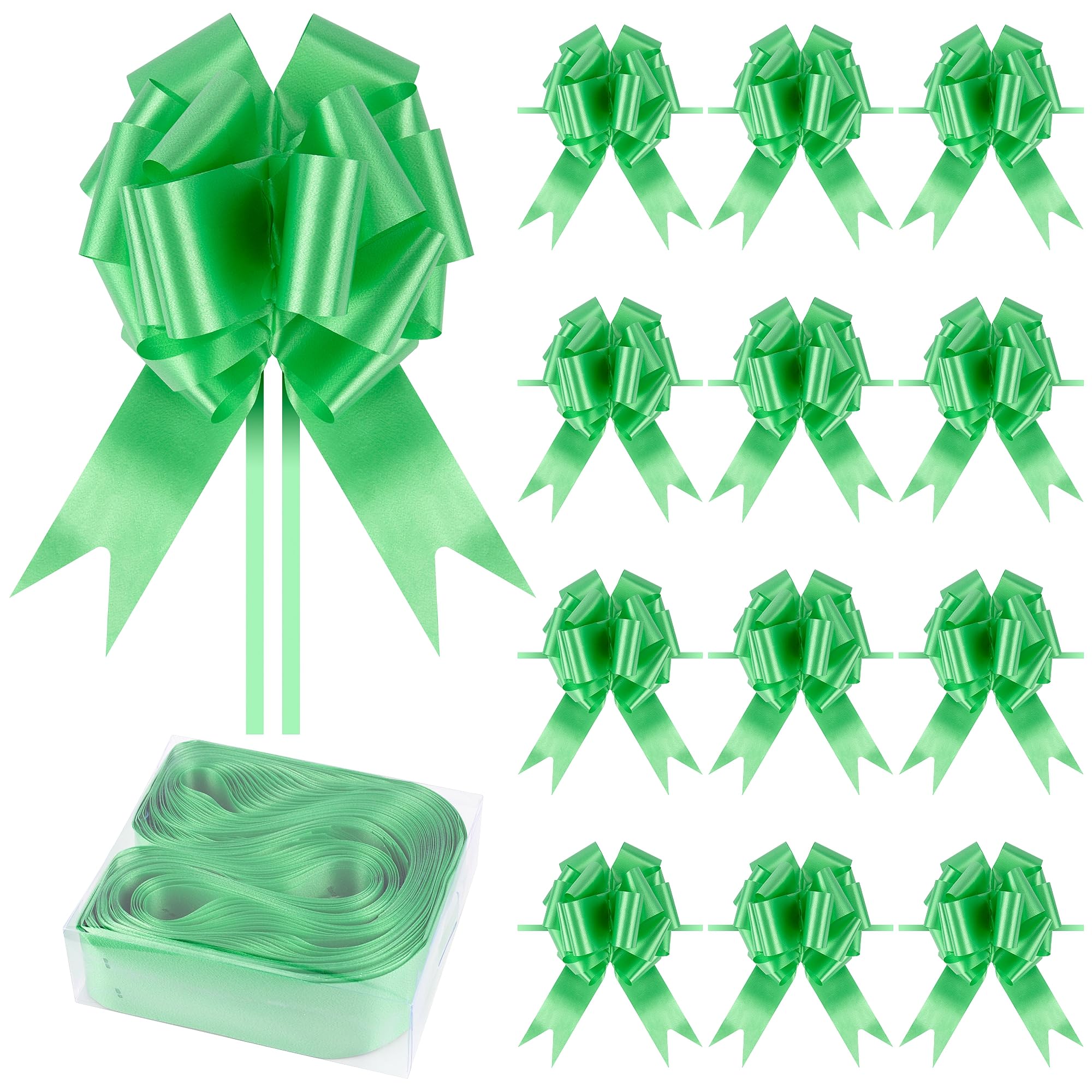 KEYIDO 20 Pack Large Green Pull Bows for Gift Wrapping, Big Wrapping Bows for Presents, Hampers, Bouquet Boxes, Floristry, Birthday, Wedding Decorations