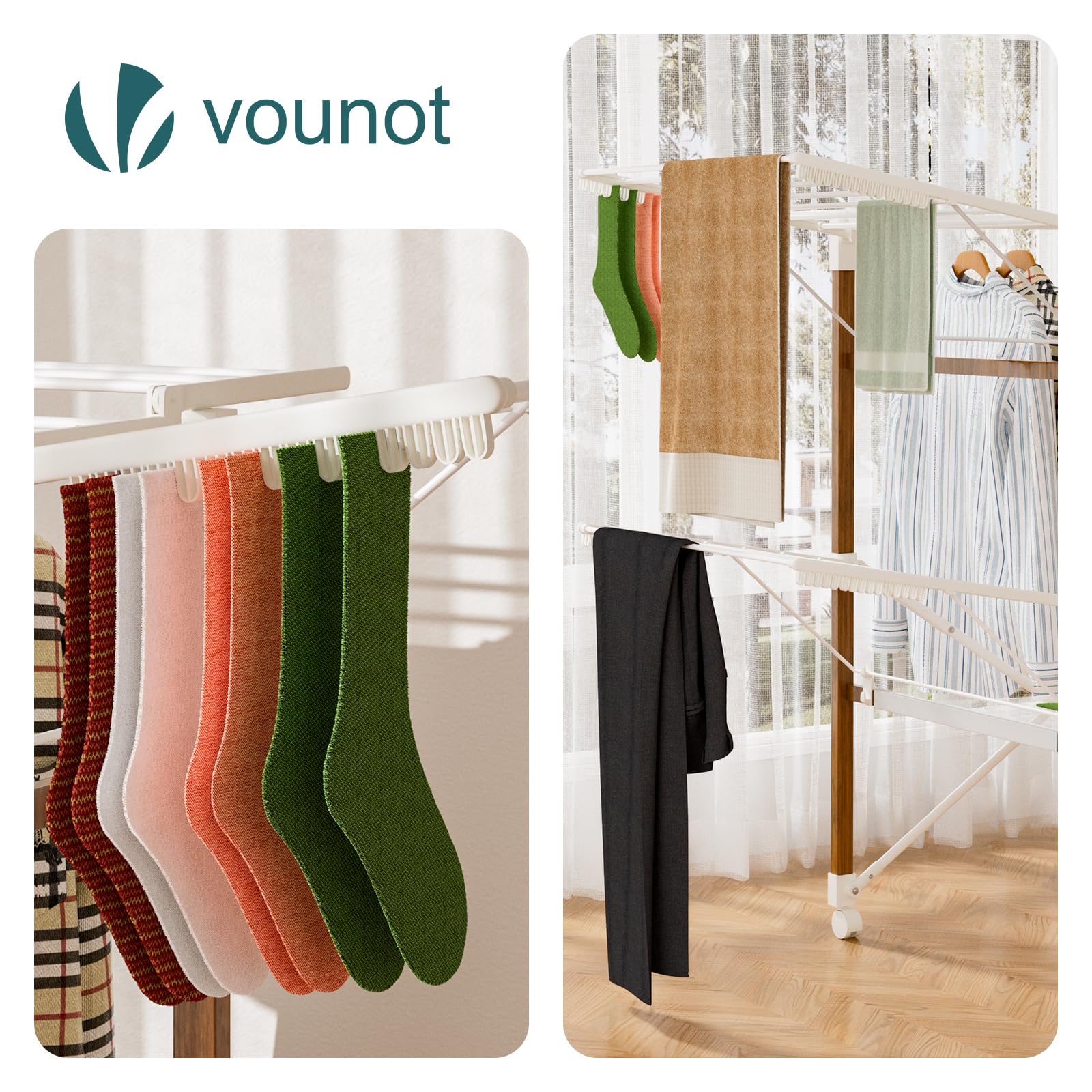 vounot® Étendoir à Linge Grande Capacité 173x94x123cm Séchoir à Linge Extensible Pliable avec roulettes et Maille Multifonction Imitation Bois pour Usage Intérieur et Extérieur Noir