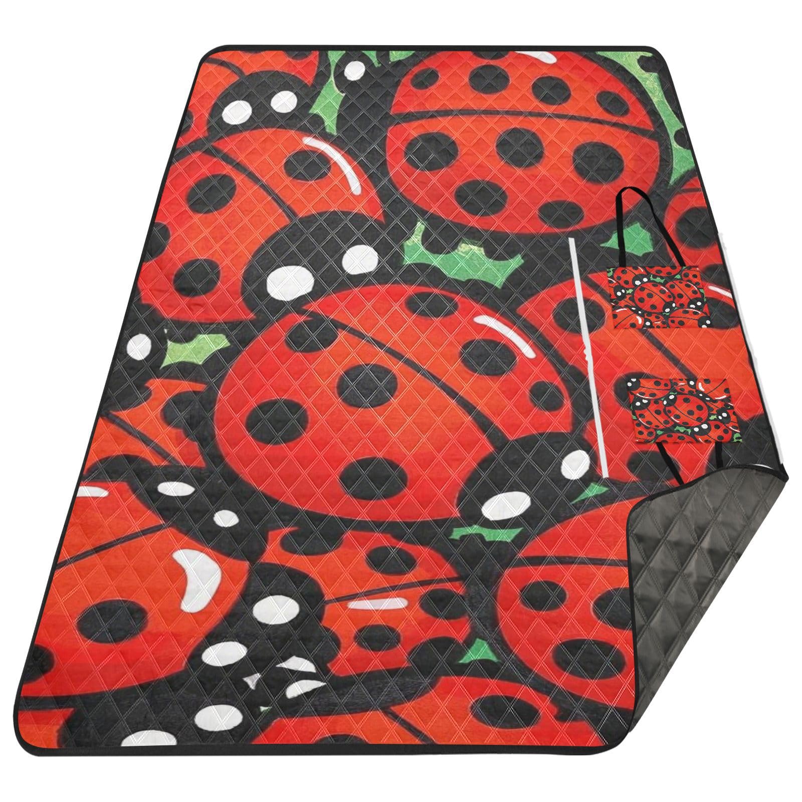 Simpatico cartone animato insetto distintivo rosso impermeabile picnic coperte per all'aperto resistente alla sabbia campeggio partito pieghevole coperta da picnic per adulti coppie regalo