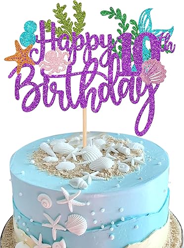 Miniatura 1 de 1 paquete de 1 decoración de pastel de sirena para 10 cumpleaños, selección de pastel de verano, océano, mar, criatura, feliz cumpleaños, decoración