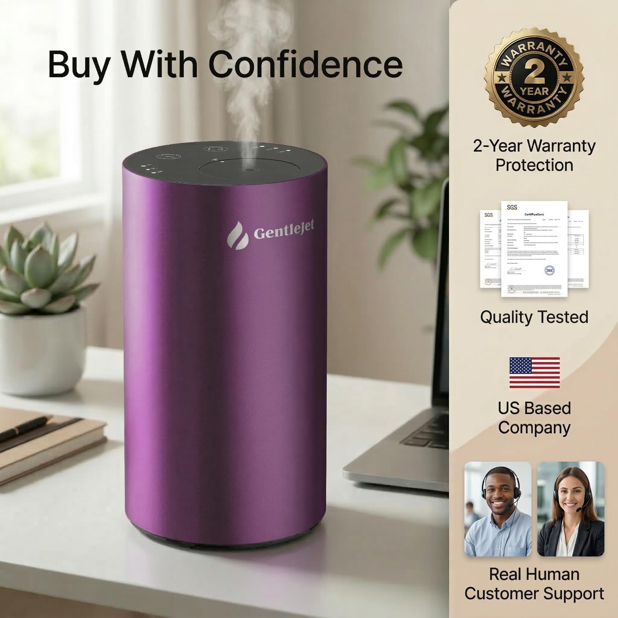 GentleJet LiteMist - Difusor de aroma recargable sin agua para dormitorio, oficina y automóvil, niebla de aceite esencial de aire frío, cuerpo de aluminio, 20 ml