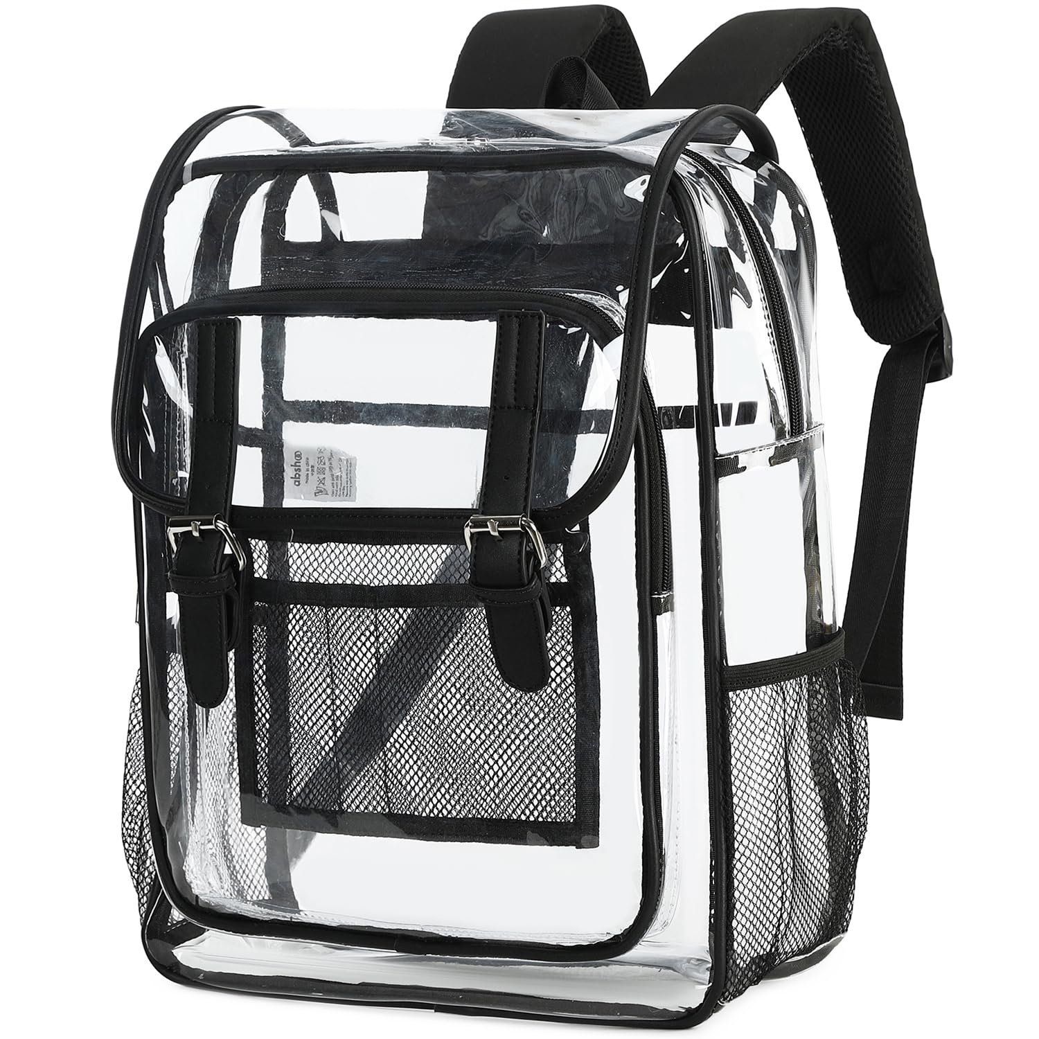 abshooHeavy Duty Clear Backpack for School Girls Boys Transparent School Bookbag (Black)