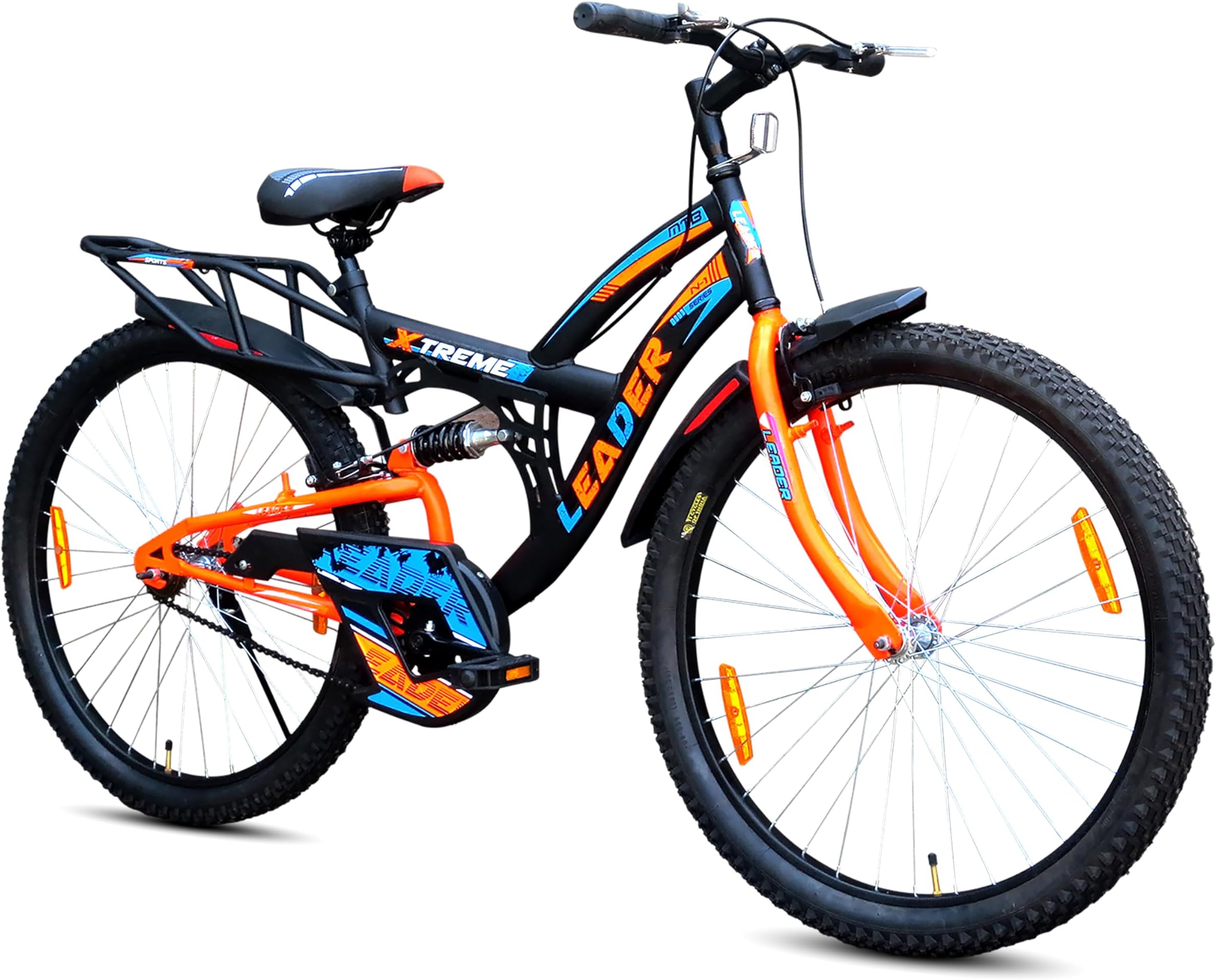 Xtreme MTB 26T IBC Mountain Bicycle/Bike Without Gear Single Speed with Rear Suspension for Men - Ideal for 12+ Years,Unisex-Adult,Rear,Mountain Bike,18 inches, Black Fluro Orange